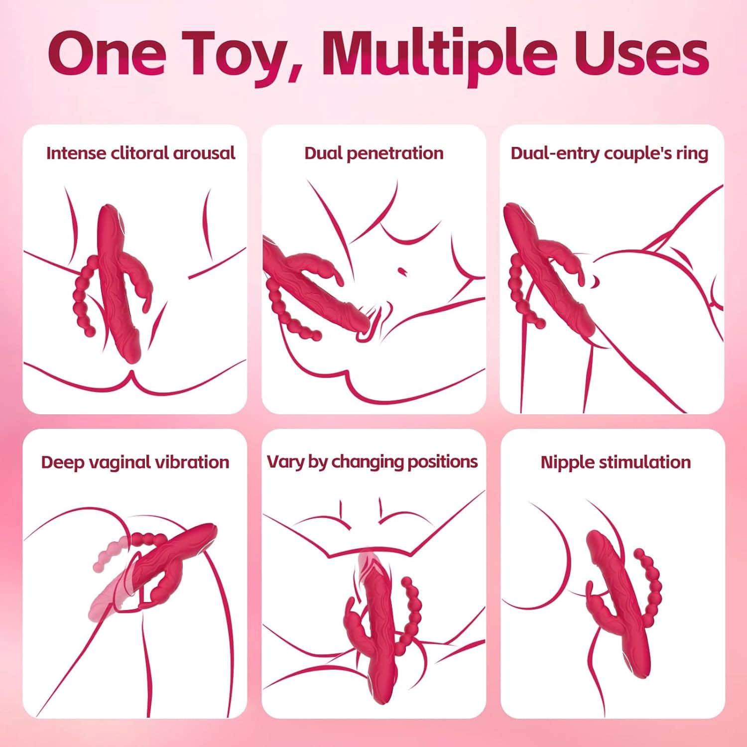 RoseFlux 3-in-1 Rabbit Vibrator 10 Modes Silicone Waterproof