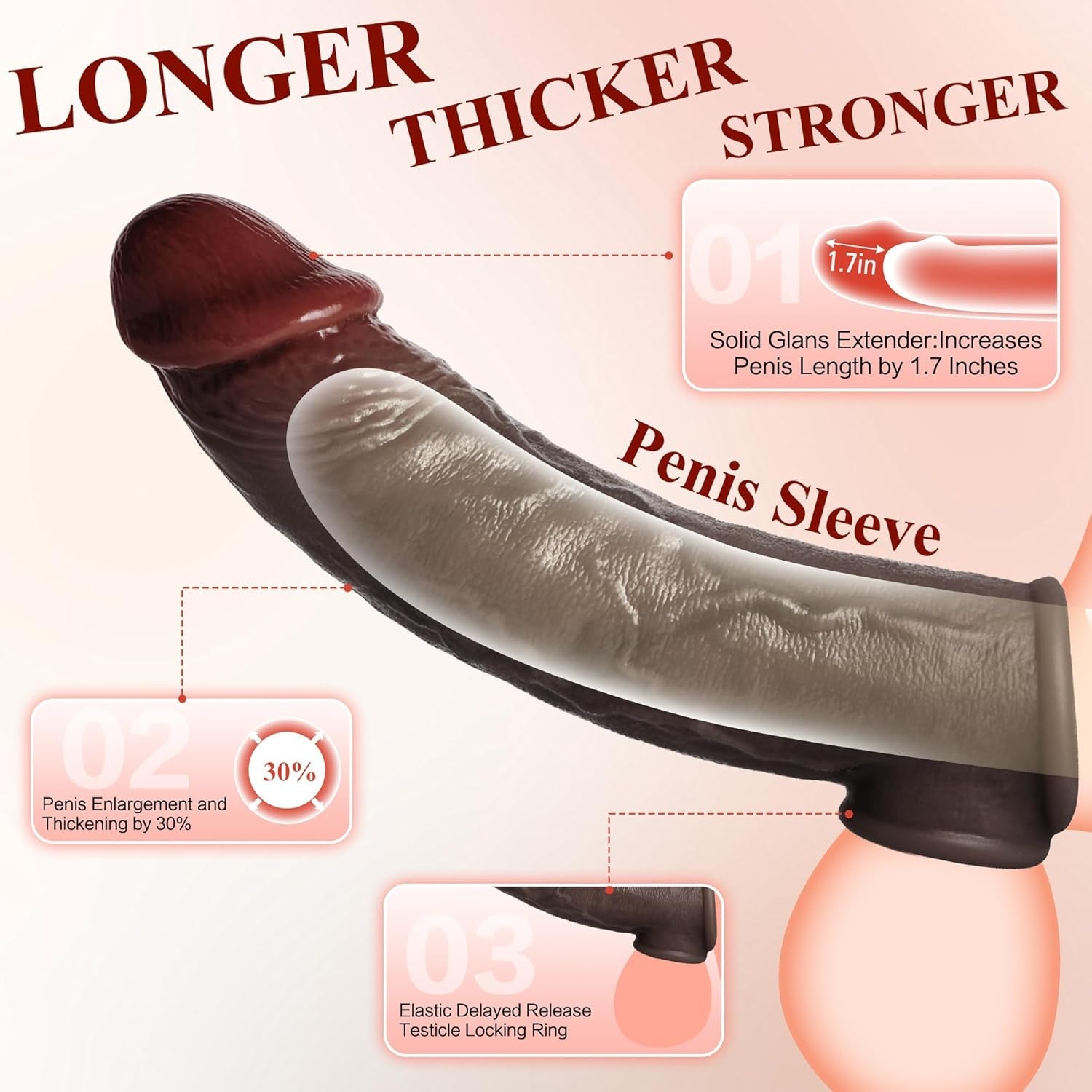 RealSkin Realistic Penis Sleeve 8.3” Silicone Extender Ring