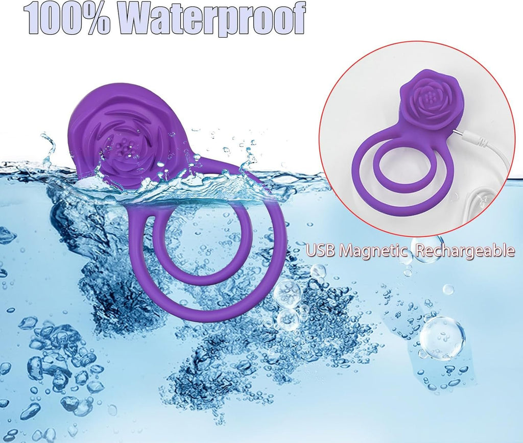 VioletLockX Purple Cock Ring Rose Clit Vibrator 7 Modes