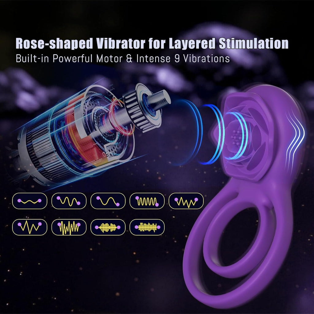 VioletLockX Purple Cock Ring Rose Clit Vibrator 7 Modes