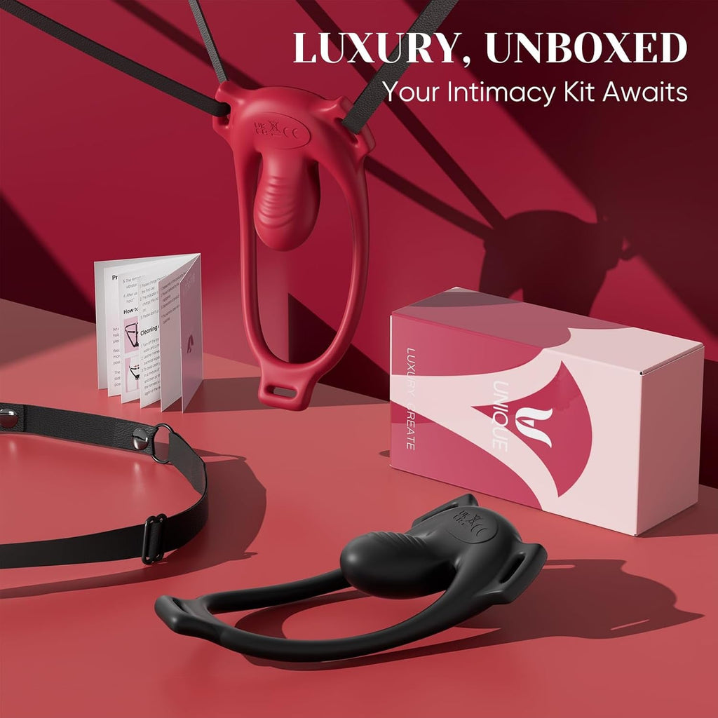 CrimsonControl Red Cock Ring Clit Vibrator Remote Harness