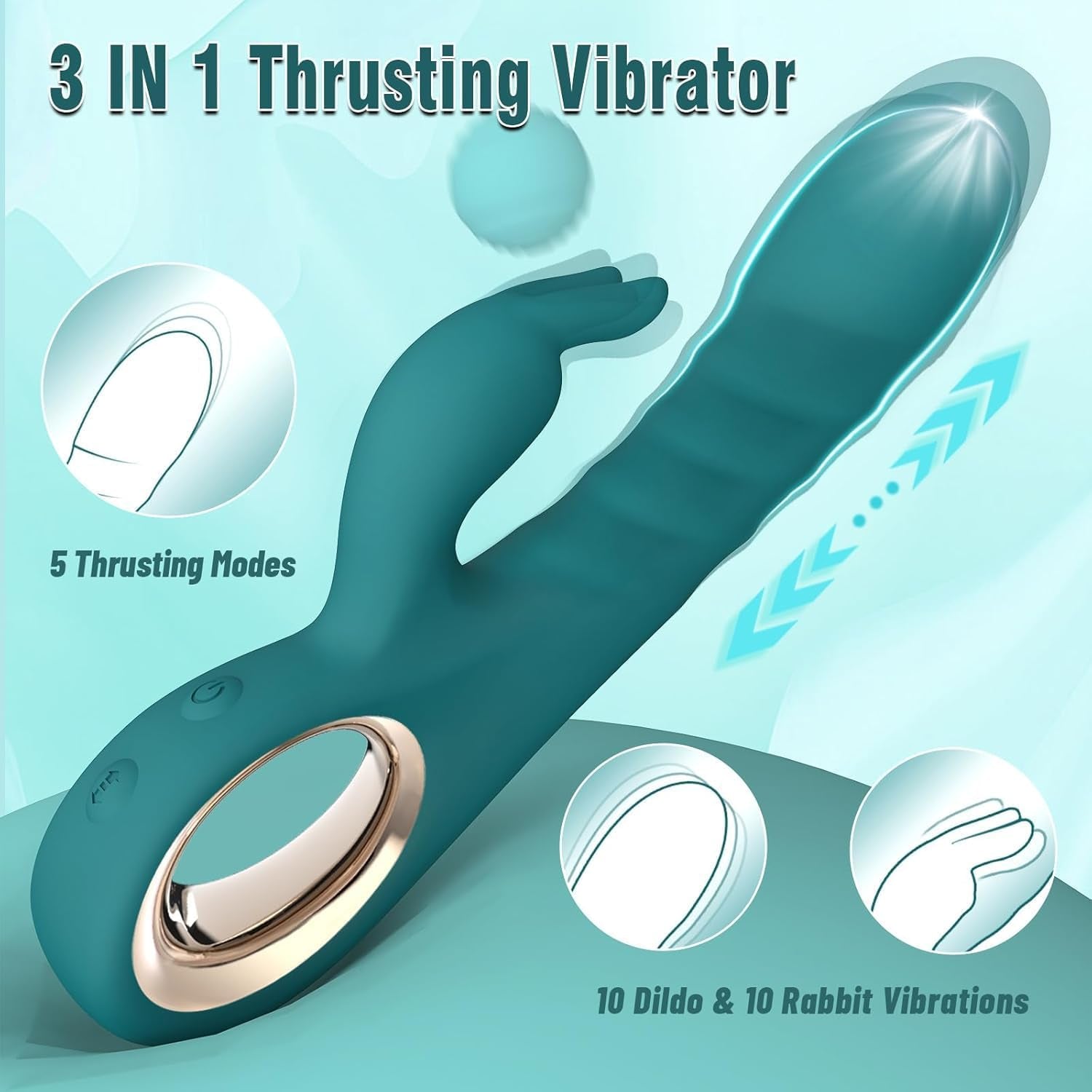 ThrustAura Thrusting Rabbit Vibrator 3 Motor 10 Modes Waterproof