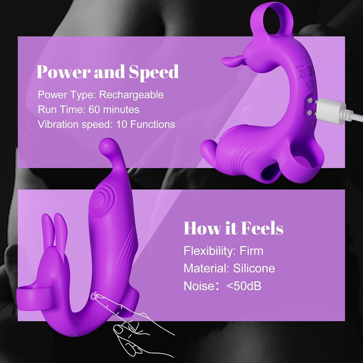 FlexPulse Rabbit Finger Vibrator 10 Modes Quiet Waterproof