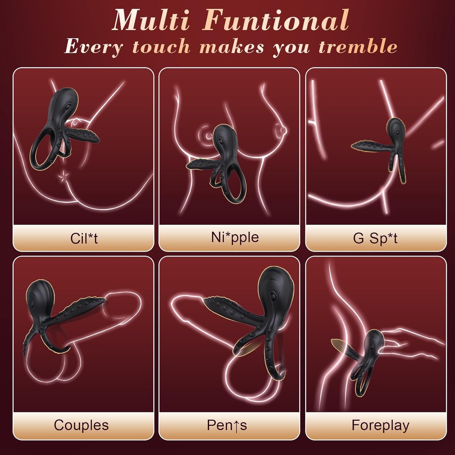 TentraPulse Tentacle Cock Ring Clit Stimulator 10 Modes
