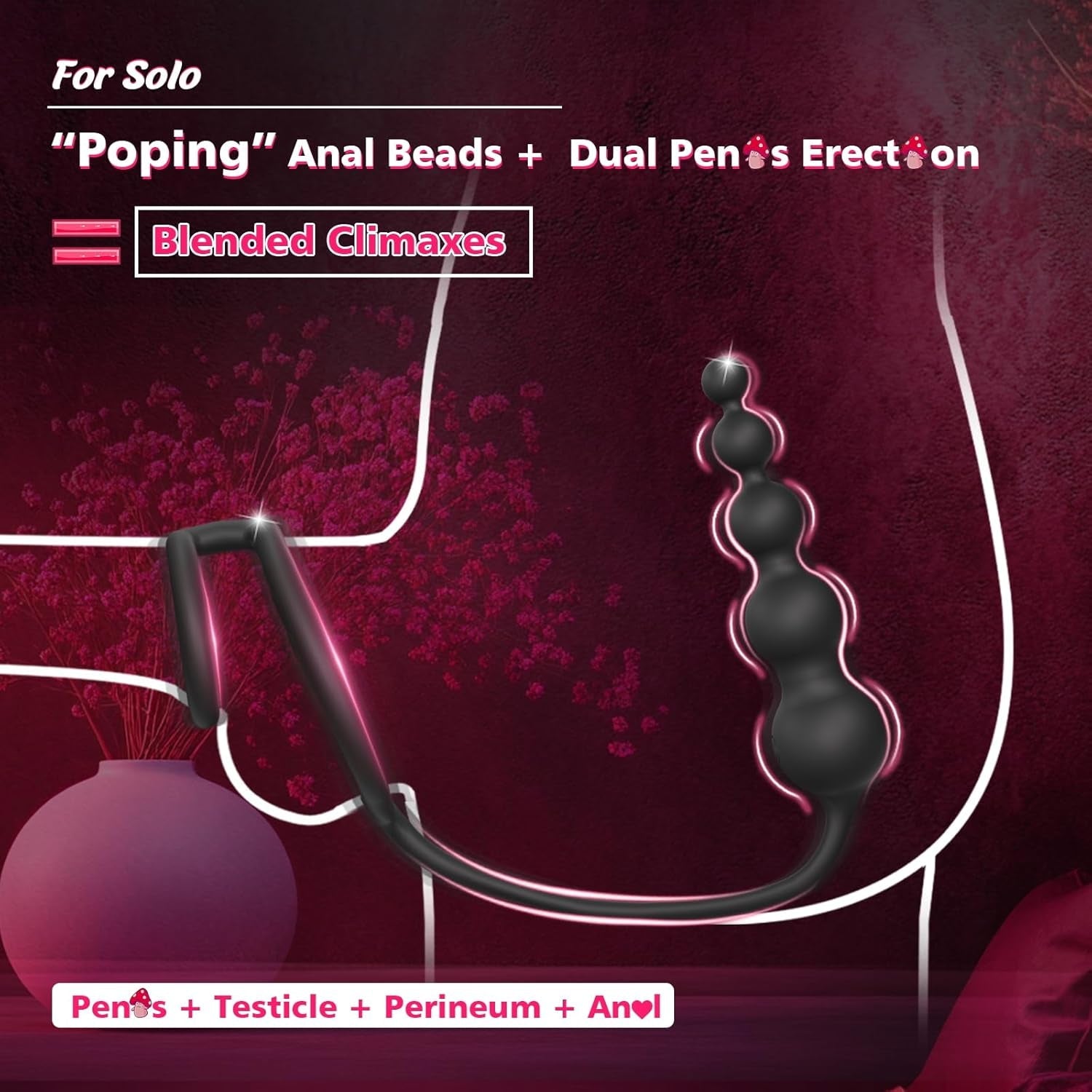 BeadCoreX Prostate Massager Cock Ring Beads App Remote 9 Modes