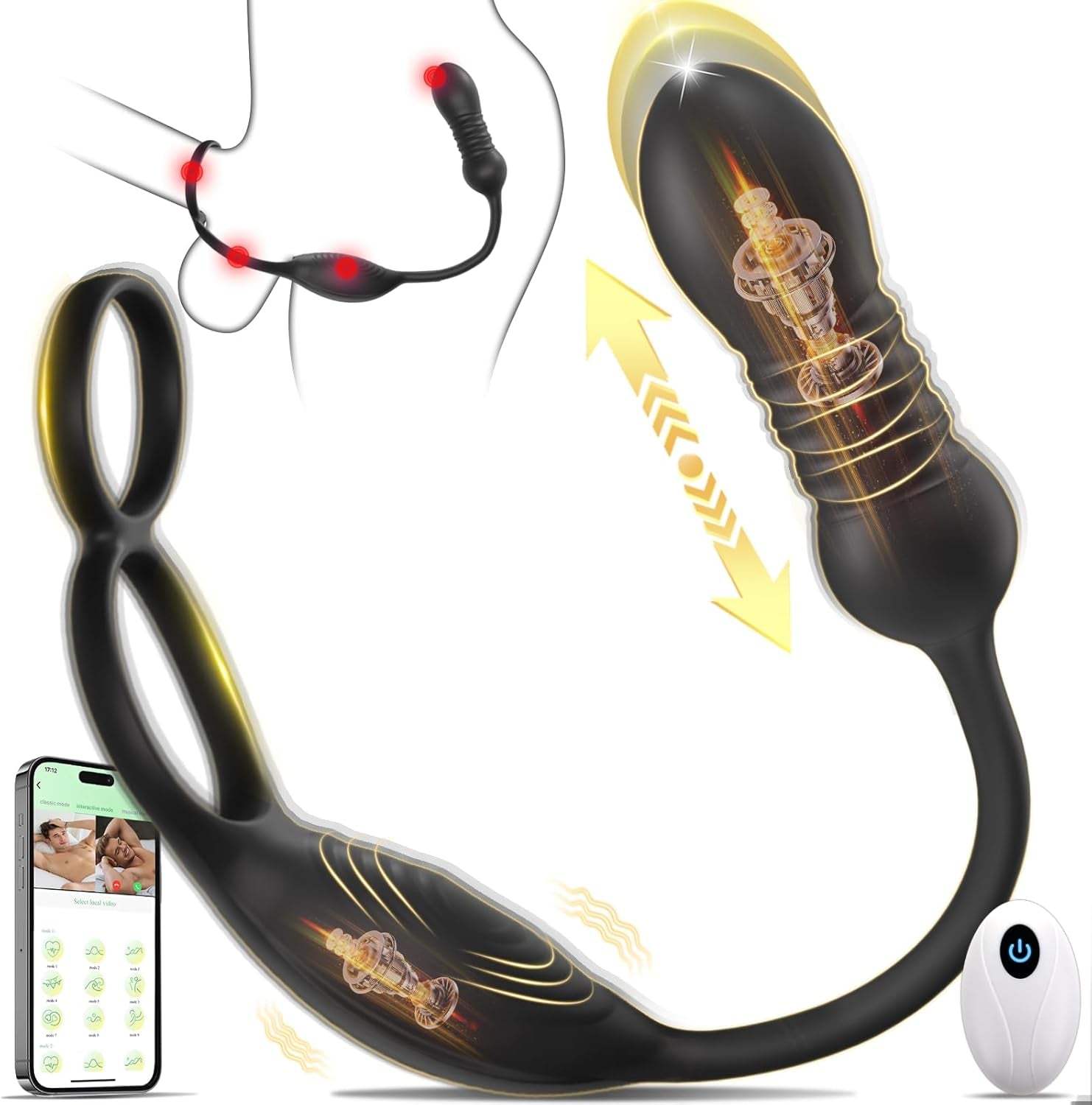 QuadThrust Thrusting Prostate Massager Cock Ring App Remote 9 Modes