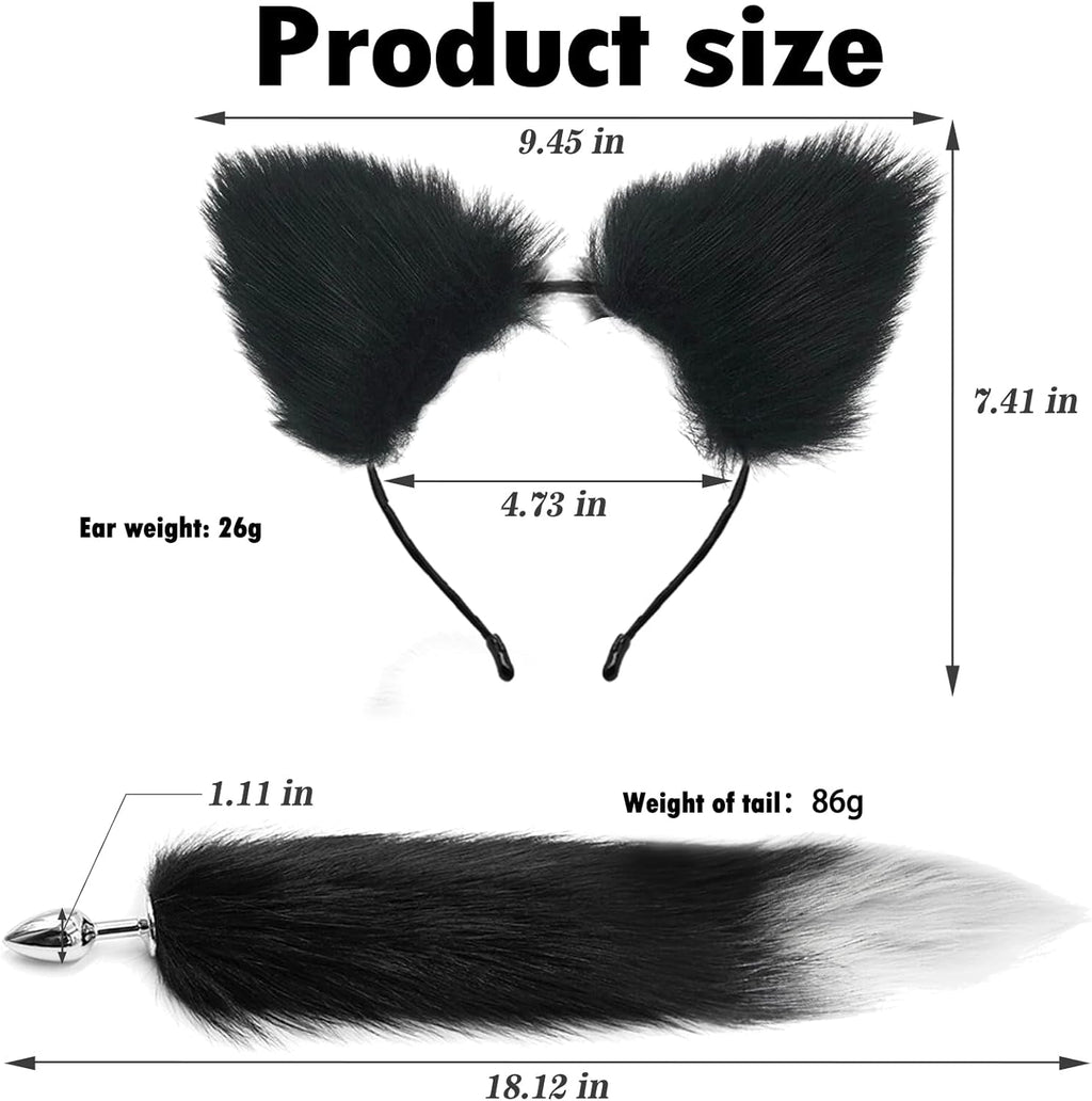 FrostTip Black White Fox Tail Steel Butt Plug 13"