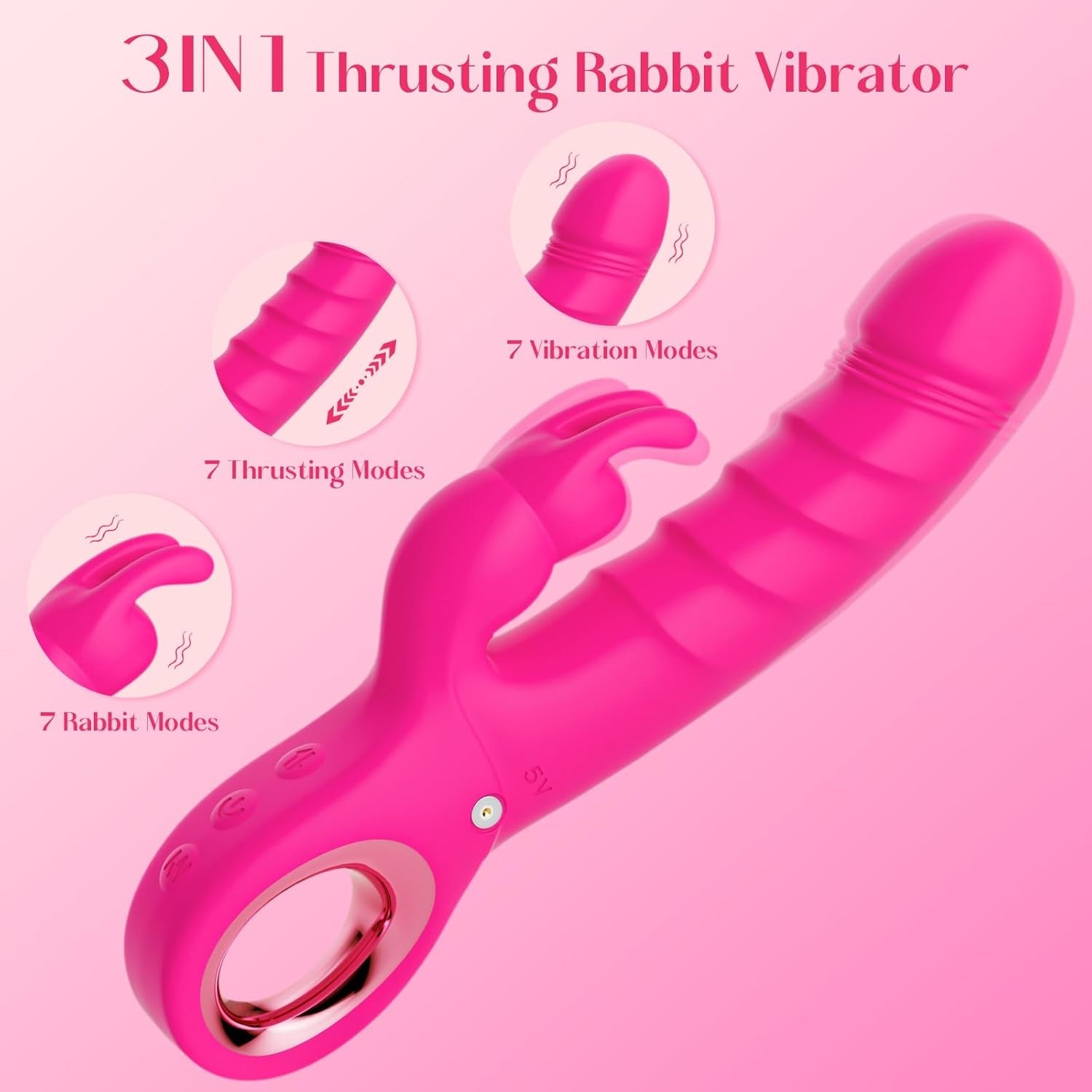 RoseVanta Thrusting Rabbit Vibrator 7 Modes 3 Motor Waterproof
