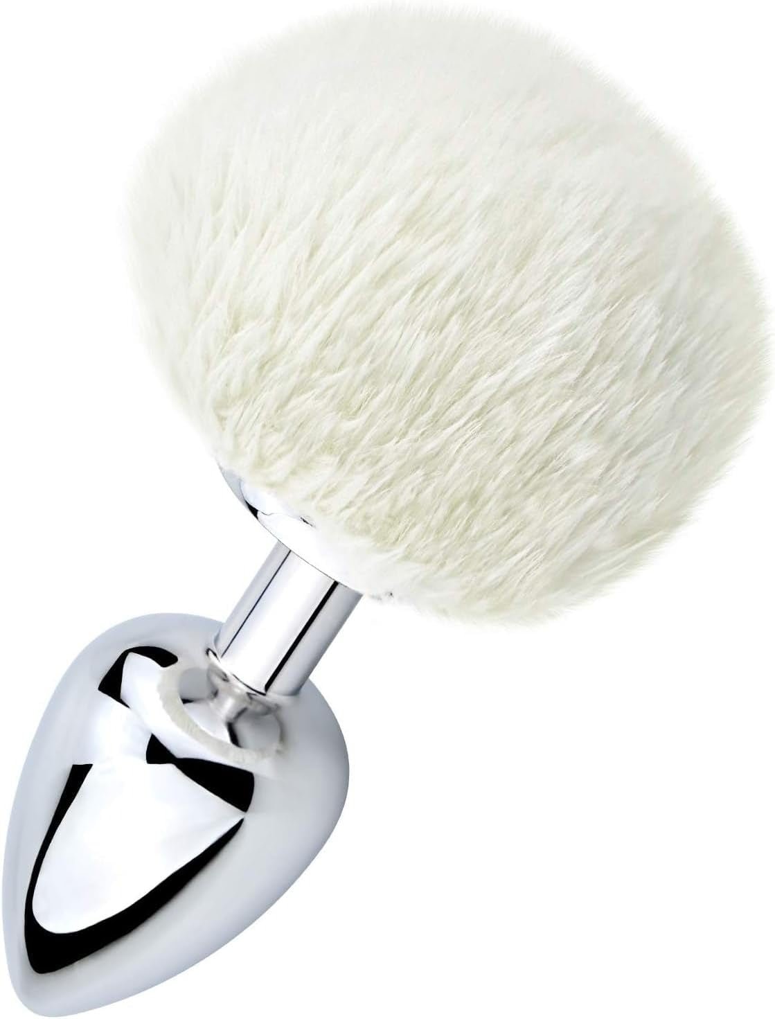 SnowBunny Small Bunny Tail Steel Butt Plug White