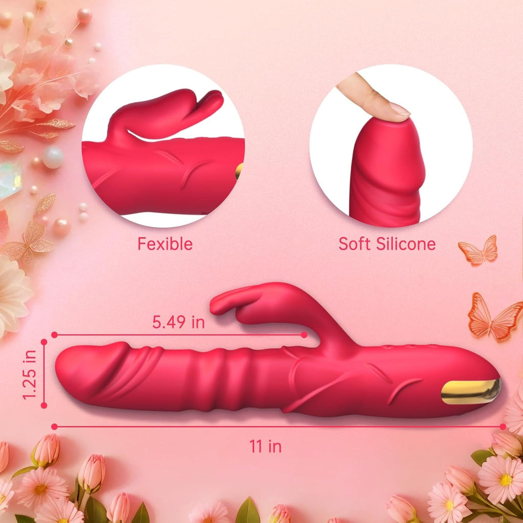 RoseThrust Thrusting Rabbit Vibrator 3 Thrust 10 Modes Silicone