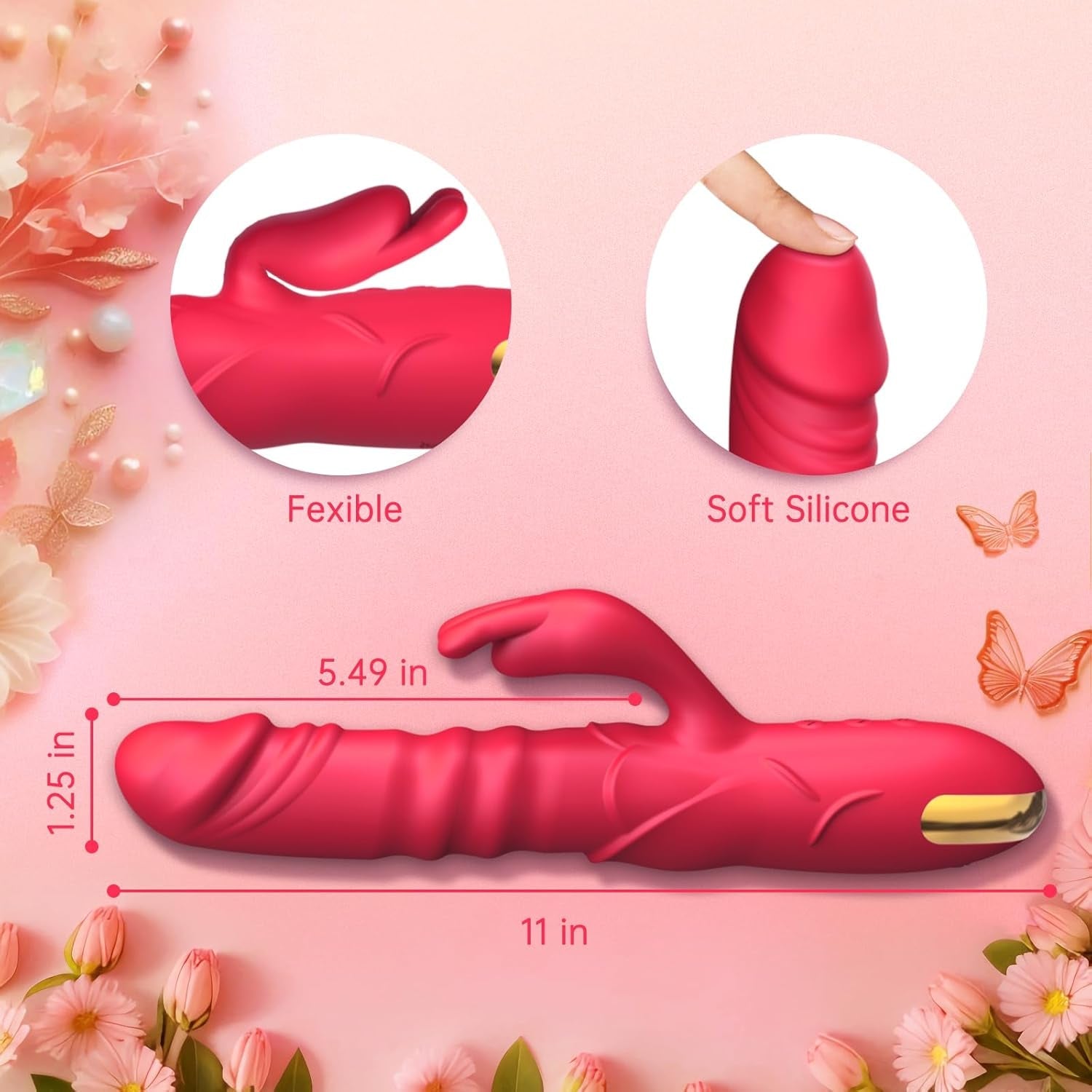 RoseThrust Thrusting Rabbit Vibrator 3 Thrust 10 Modes Silicone