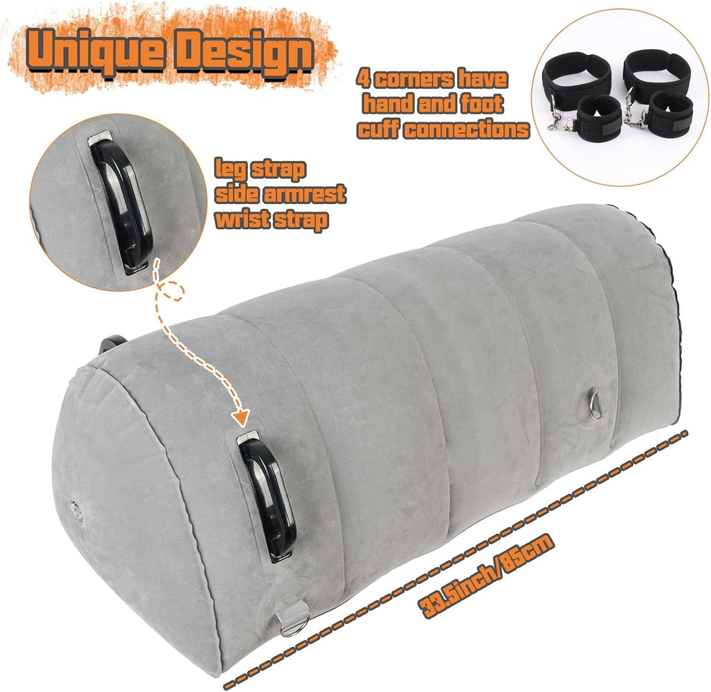 GripBond Inflatable BDSM Long Pillow with 4 Cuffs