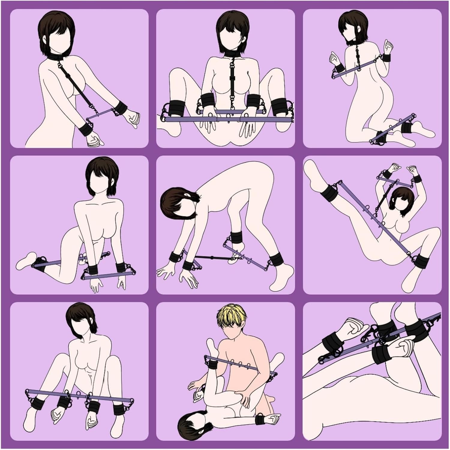 VioletLock Purple Spreader Bar BDSM Kit with Collar & Cuffs