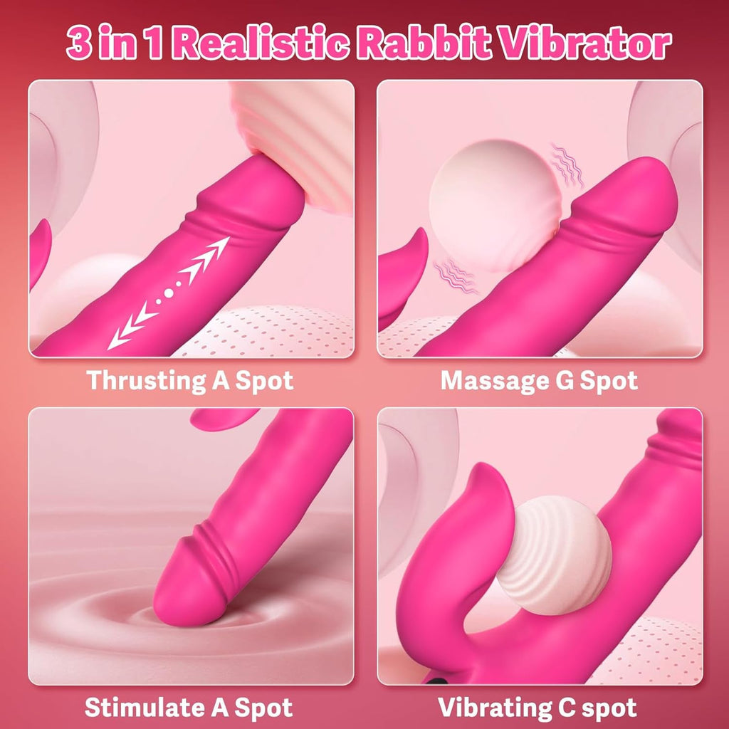 LuxeWave LCD Thrusting Rabbit Vibrator 7 Modes Magnetic Charge