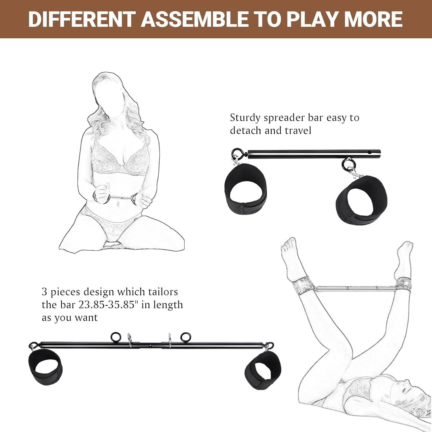 VelvetSpread Adjustable BDSM Spreader Bar with Cuffs