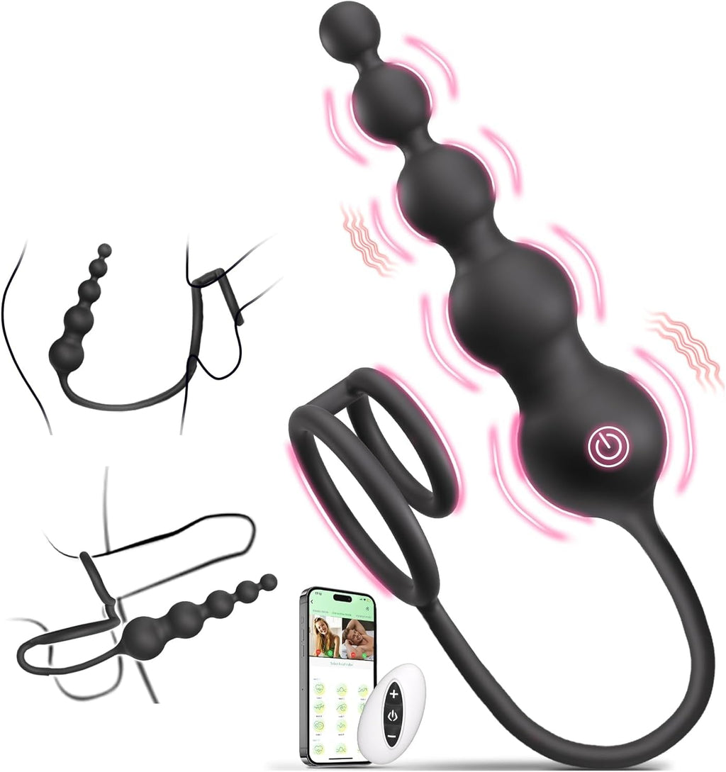 BeadCoreX Prostate Massager Cock Ring Beads App Remote 9 Modes