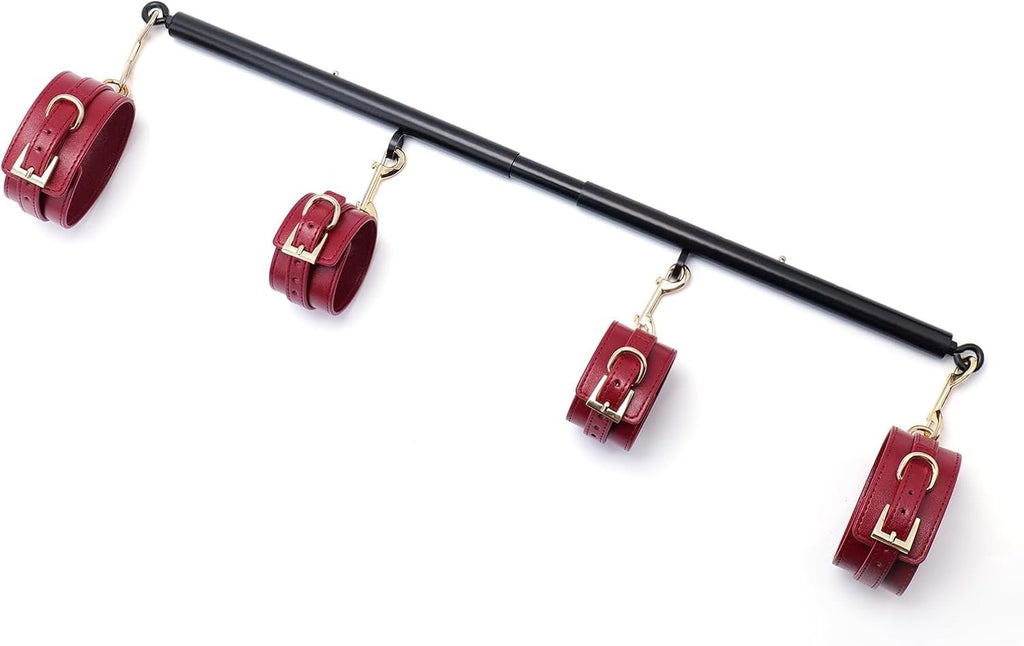 CrimsonVelvet Wine Red Spreader Bar with Furry Cuffs
