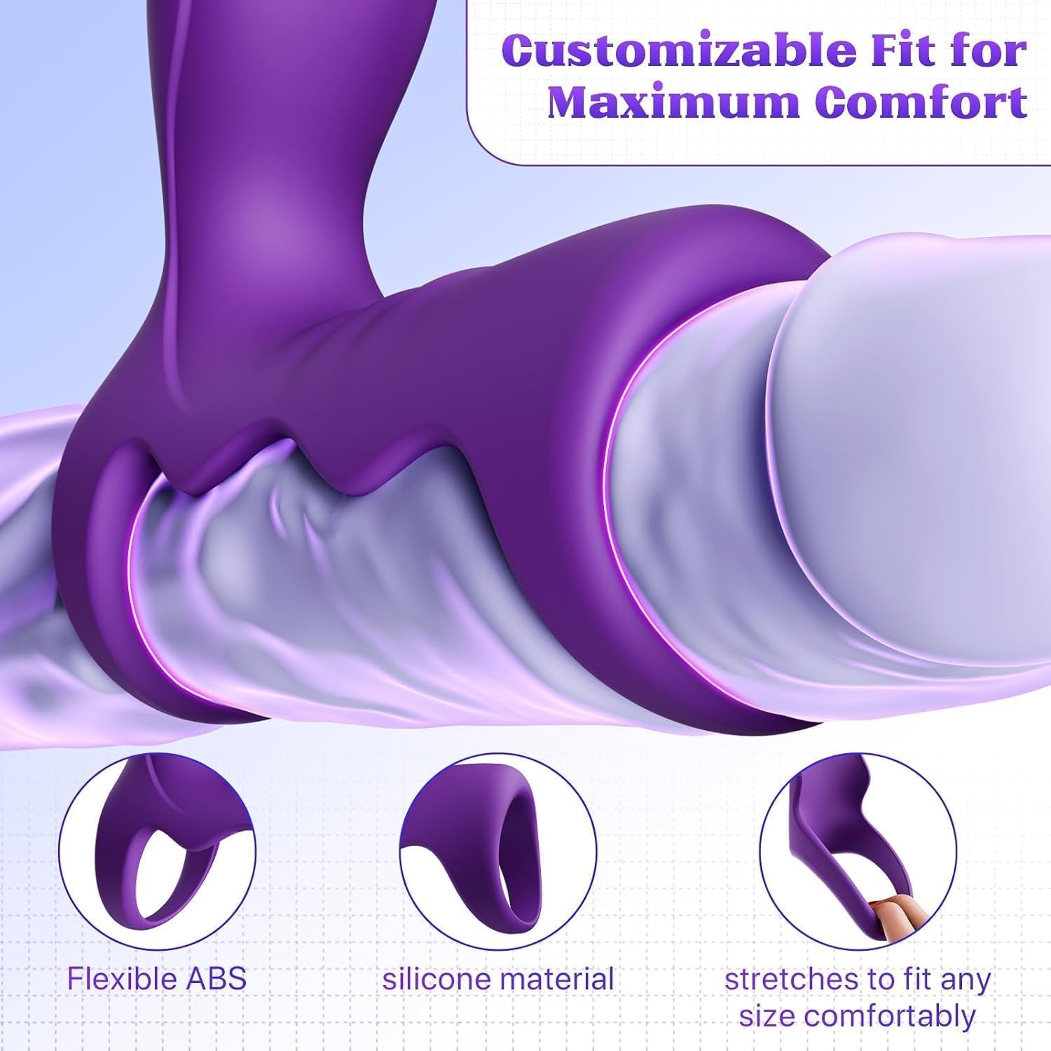 VioletCoreX Purple Cock Ring Clit Vibrator 10 Modes Dual Ring