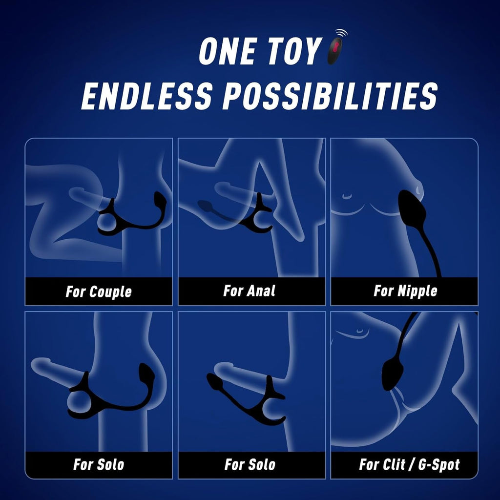SilentPulse Prostate Massager Cock Ring 9 Modes Remote Quiet