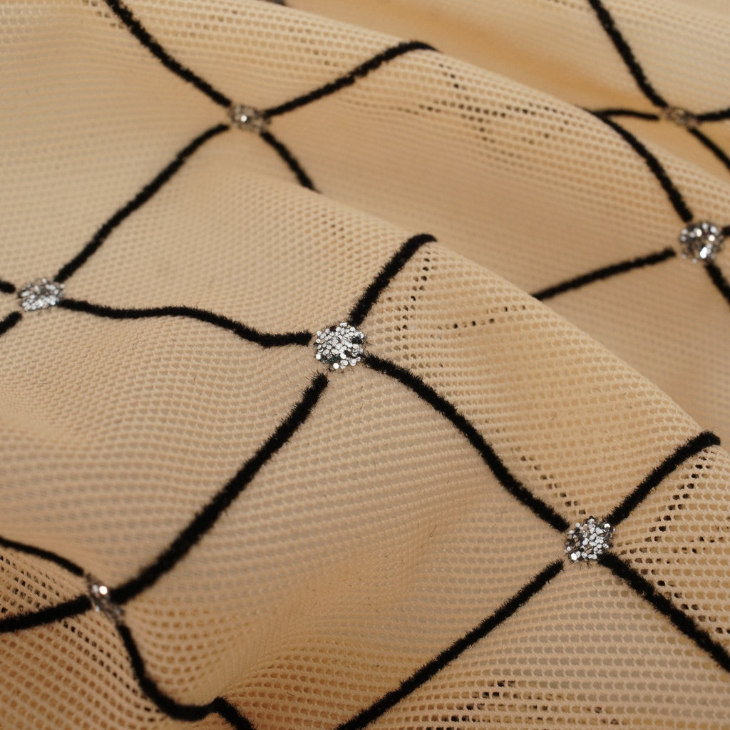 Diamonds Flocked Stretch Mesh Fabric | Blue Moon Fabrics