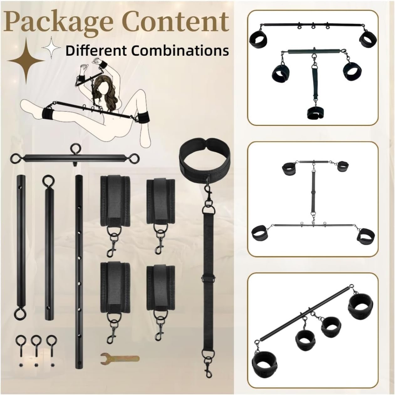 SteelBound Dual Spreader Bar BDSM Kit with Collar & Cuffs