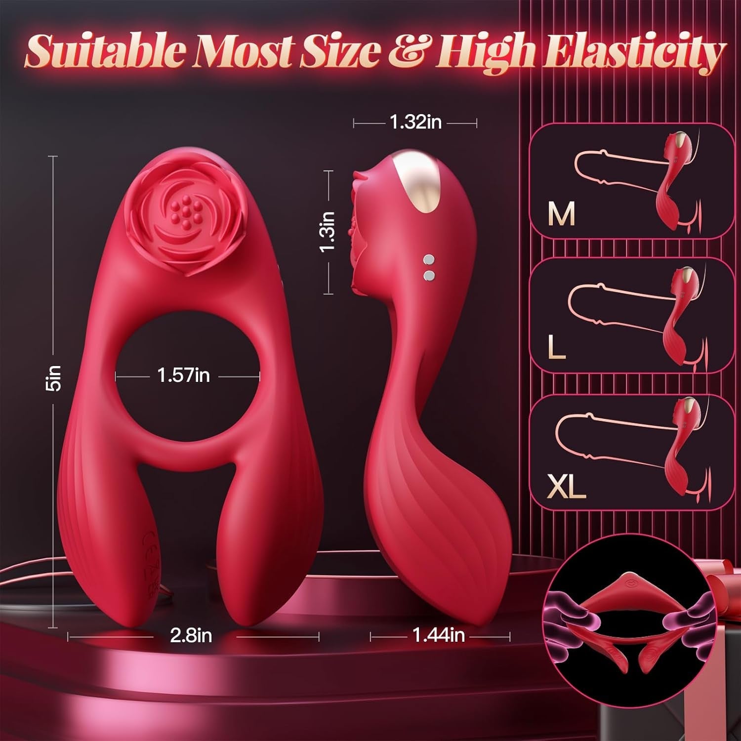 RoseTriad 3 Motor Cock Ring Clit Stimulator 7 Modes Silicone
