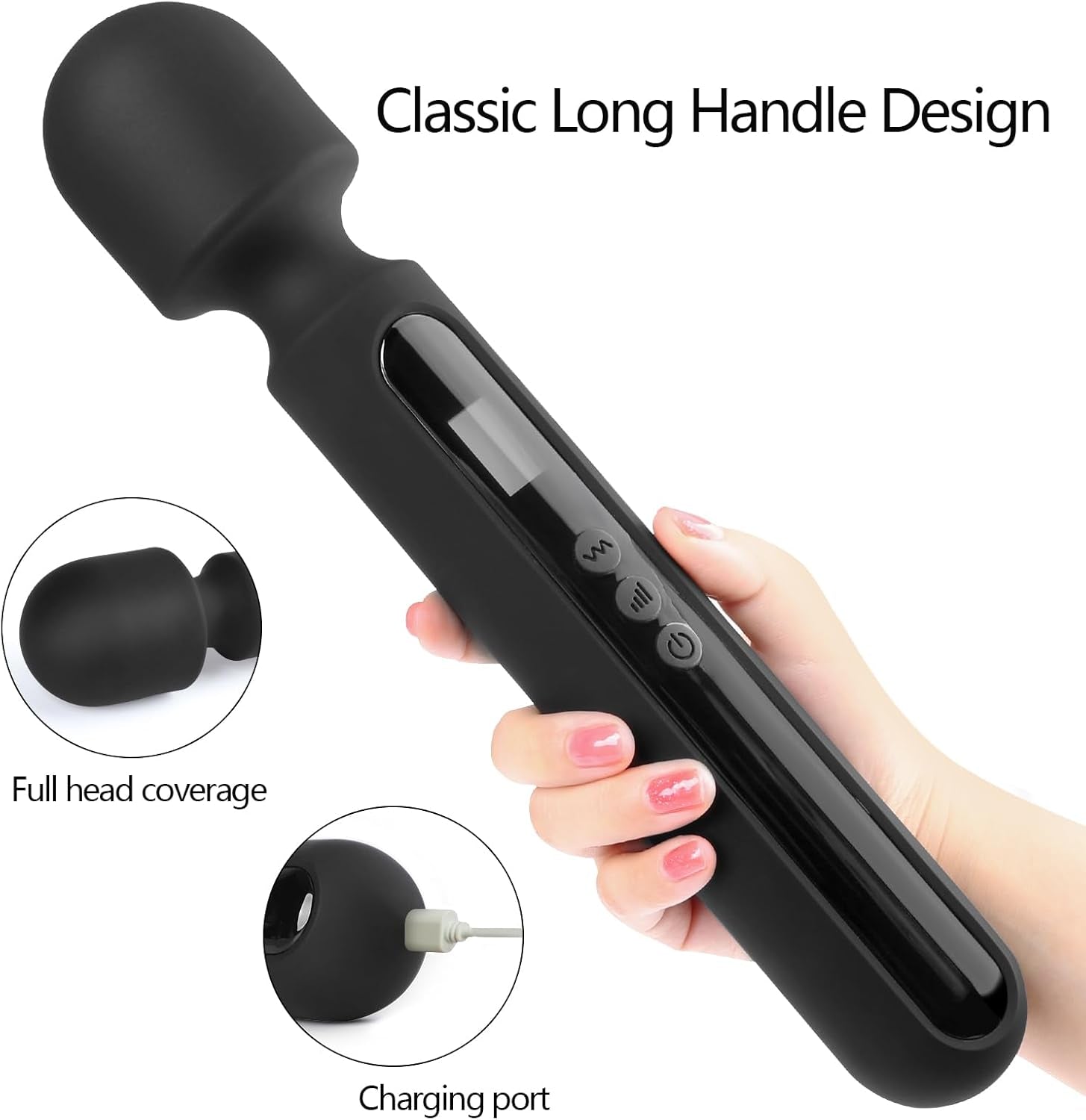 MidnightCommand 12" Wand Vibrator LCD Display 10 Patterns Waterproof