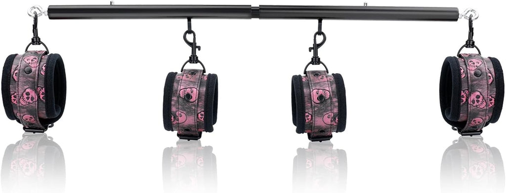 SkullFury Pink Skull Spreader Bar with Furry Straps