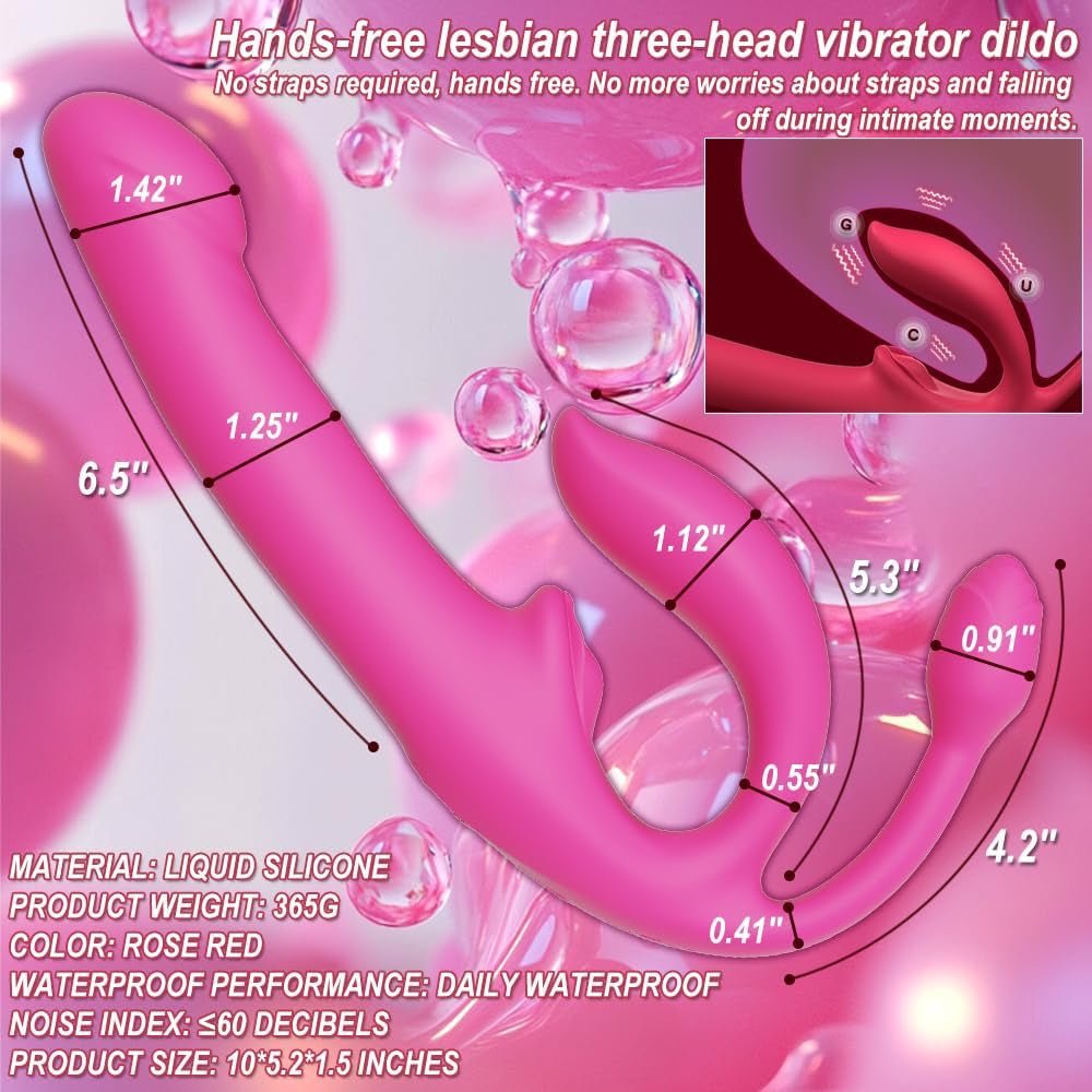 QuadSync Triple Head Strapless Strap On Vibrator