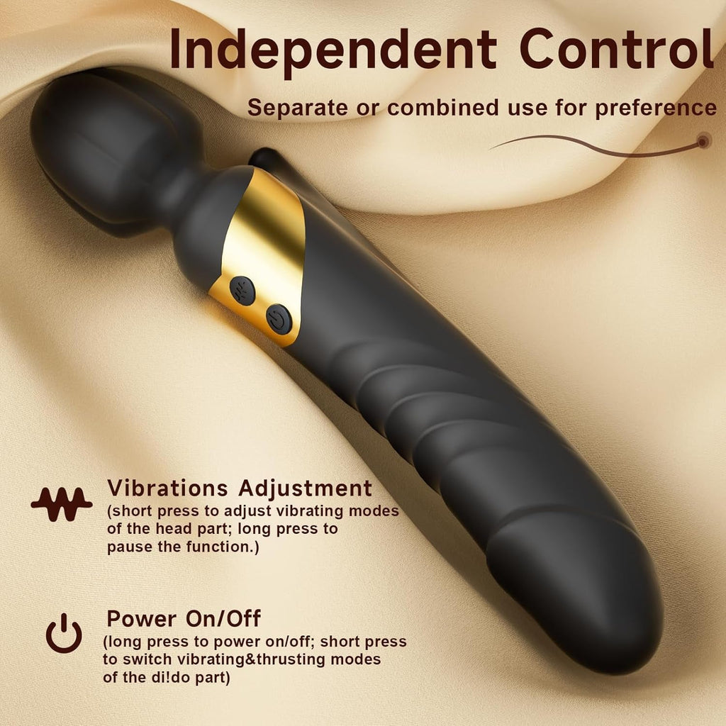 TwinThrive Dual End Wand Vibrator Thrusting Dildo 8+8 Modes