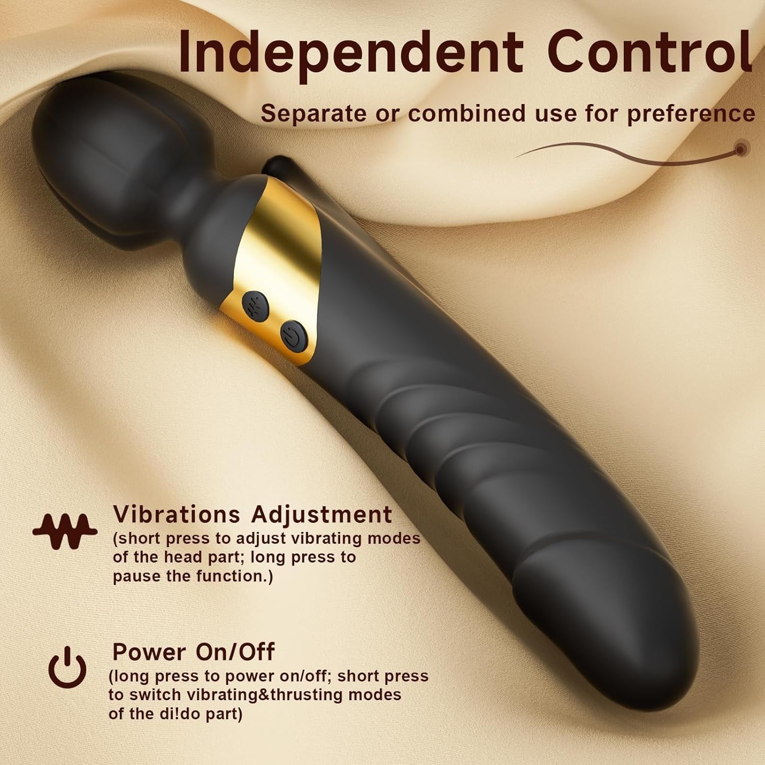 TwinThrive Dual End Wand Vibrator Thrusting Dildo 8+8 Modes