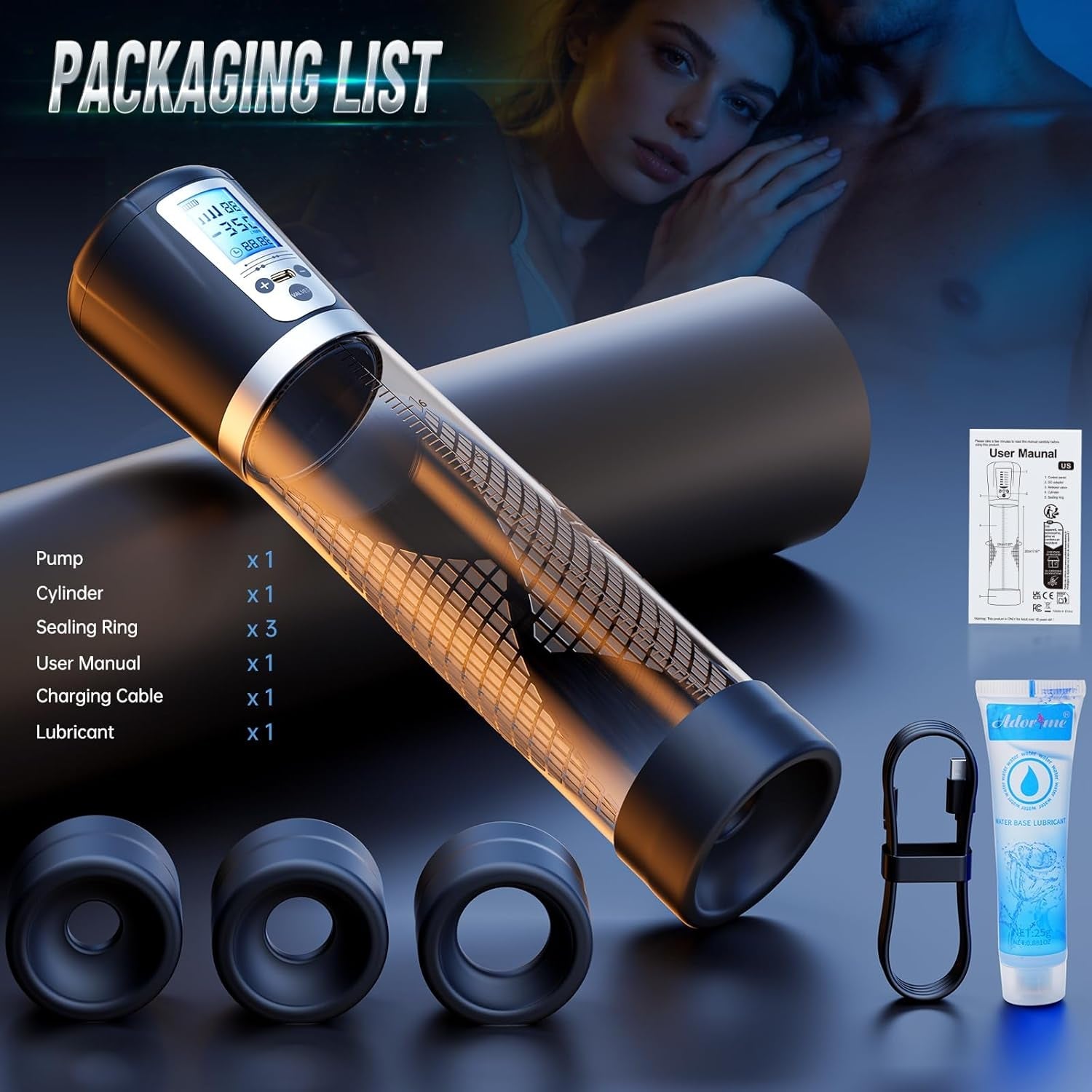 EnduroVac Electric Penis Pump with LED & Rings