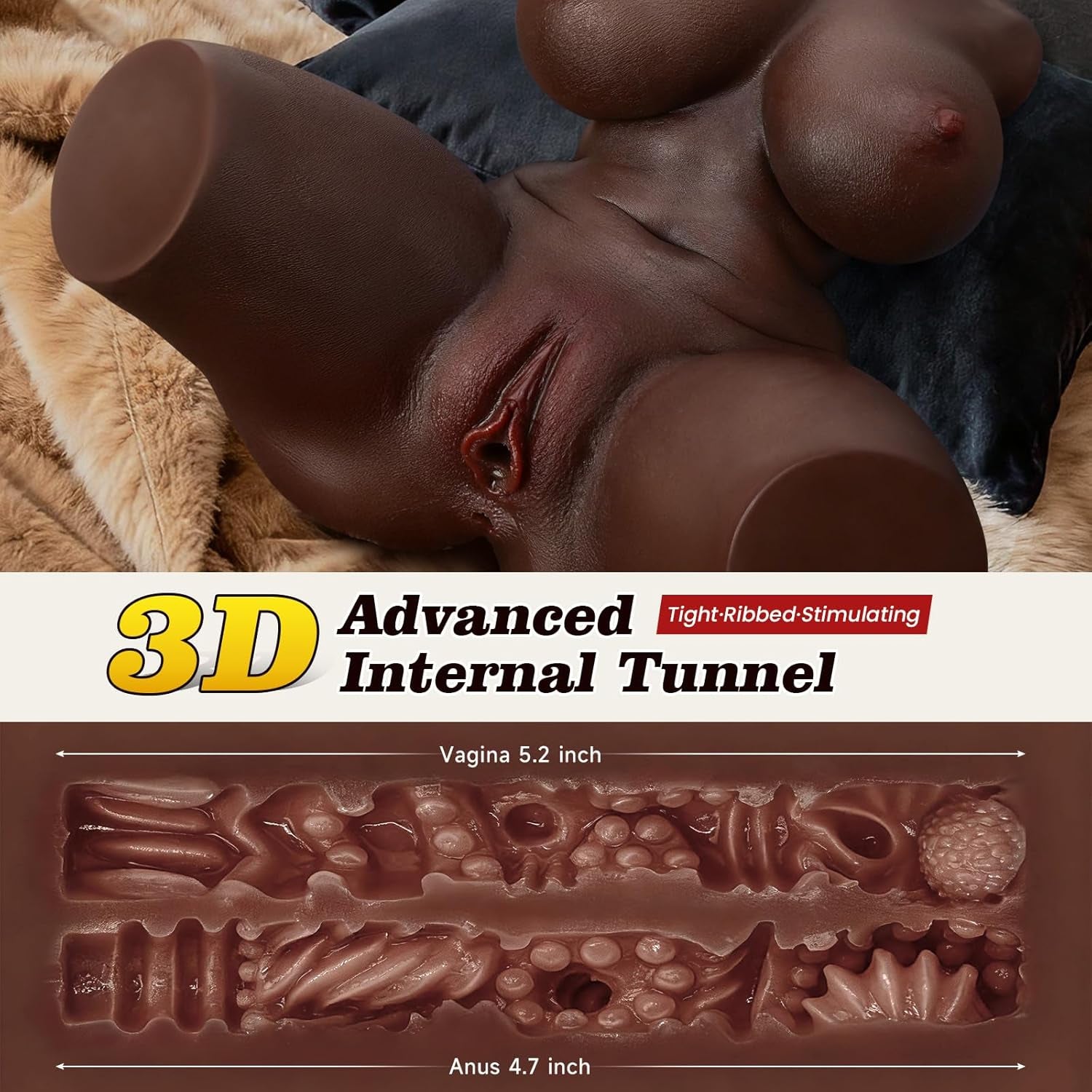 FlexCurve Black Torso Sex Doll | Adjustable Skeleton Dual Channel