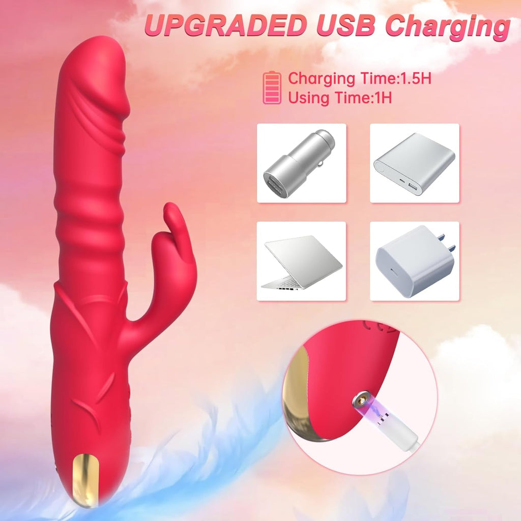 RoseThrust Thrusting Rabbit Vibrator 3 Thrust 10 Modes Silicone