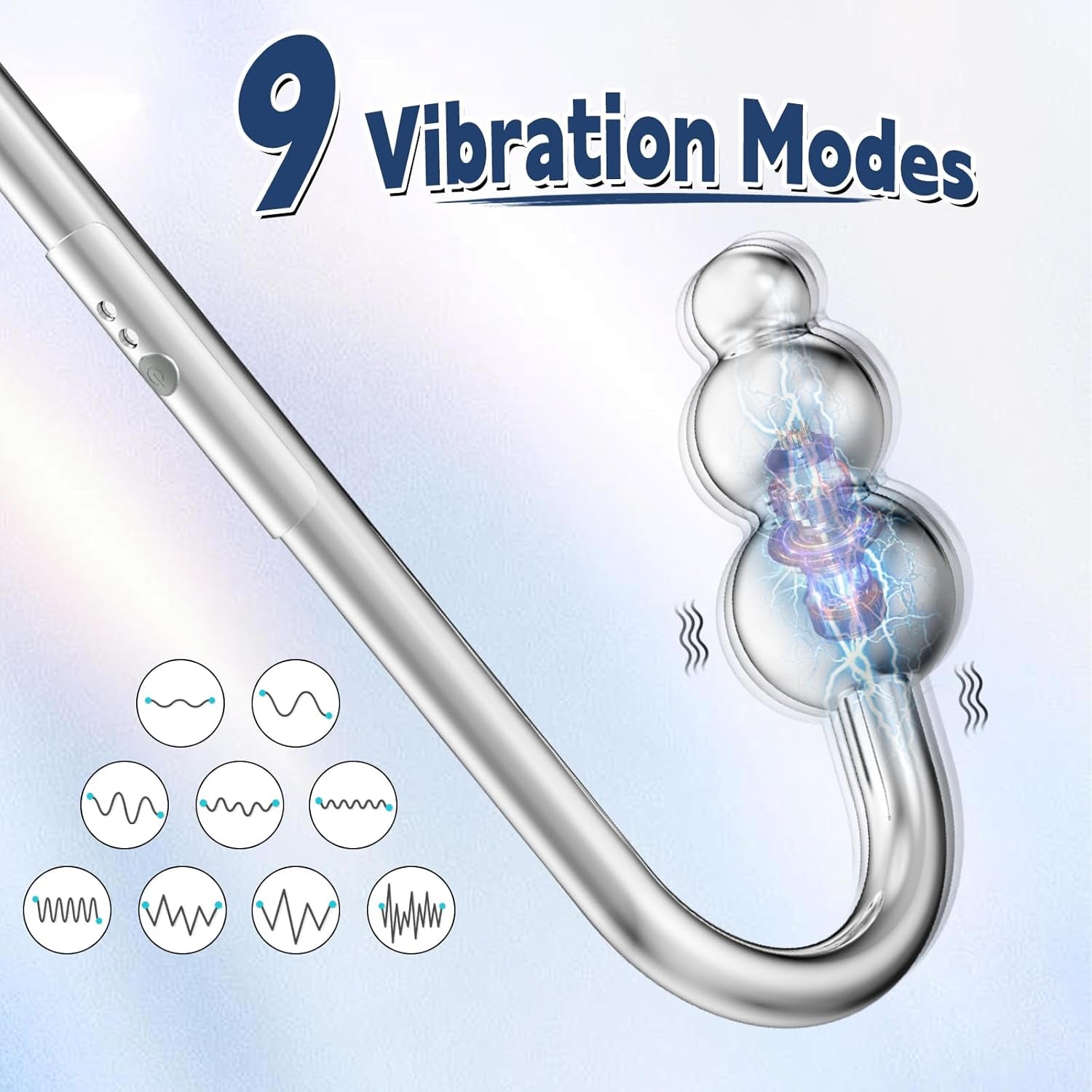 VibeSteel Vibrating Anal Hook Plug 3 Balls 9 Modes