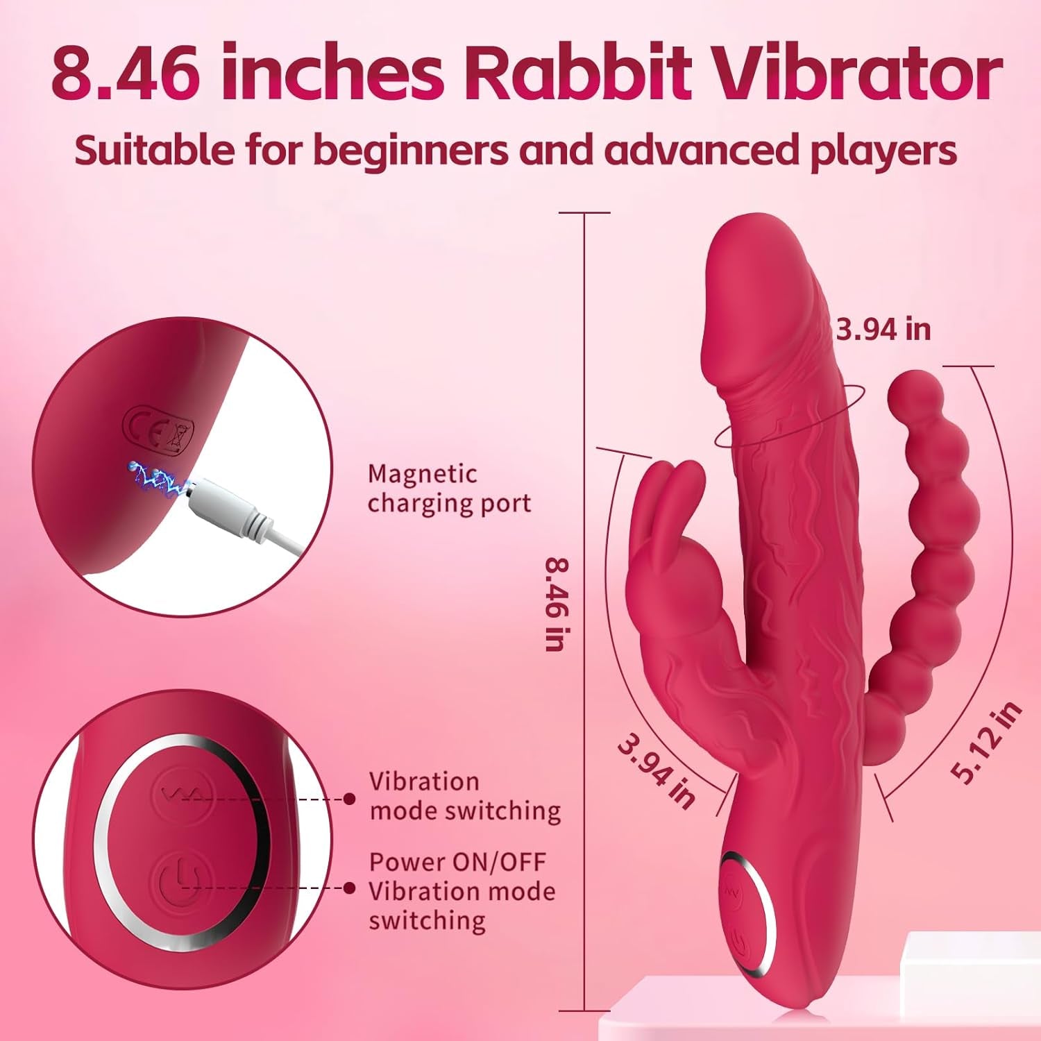 RoseFlux 3-in-1 Rabbit Vibrator 10 Modes Silicone Waterproof