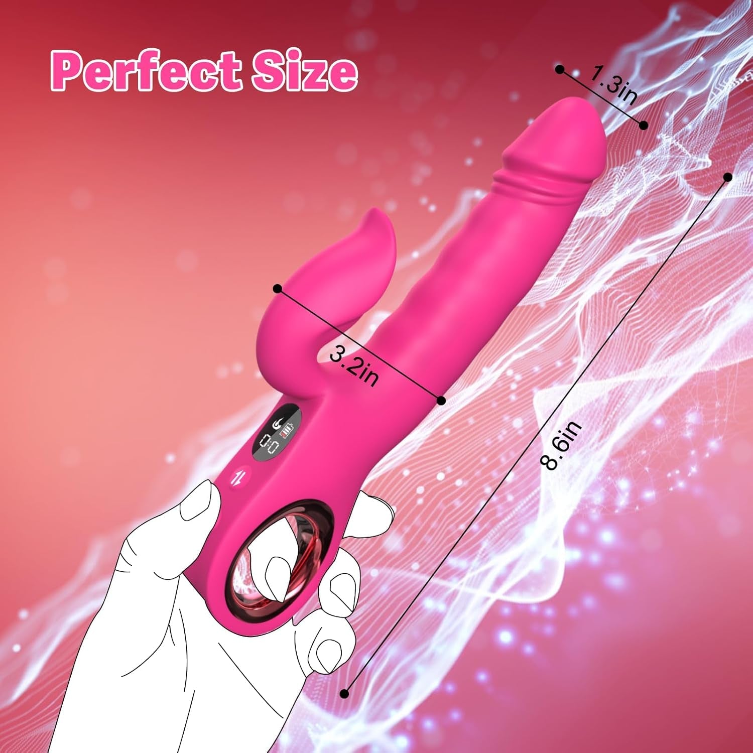 LuxeWave LCD Thrusting Rabbit Vibrator 7 Modes Magnetic Charge