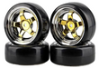 IRonManRc 1/10 DRIFT WHEELS W/ HARD TIRES CHROME GOLD 5 SPOKE RIMS