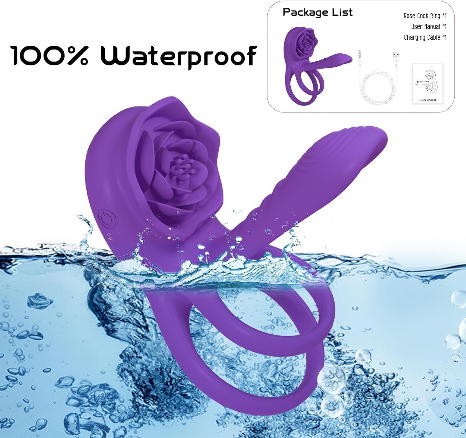 VioletPetal Rose Cock Ring Girth Sleeve Clit Vibrator 9 Modes