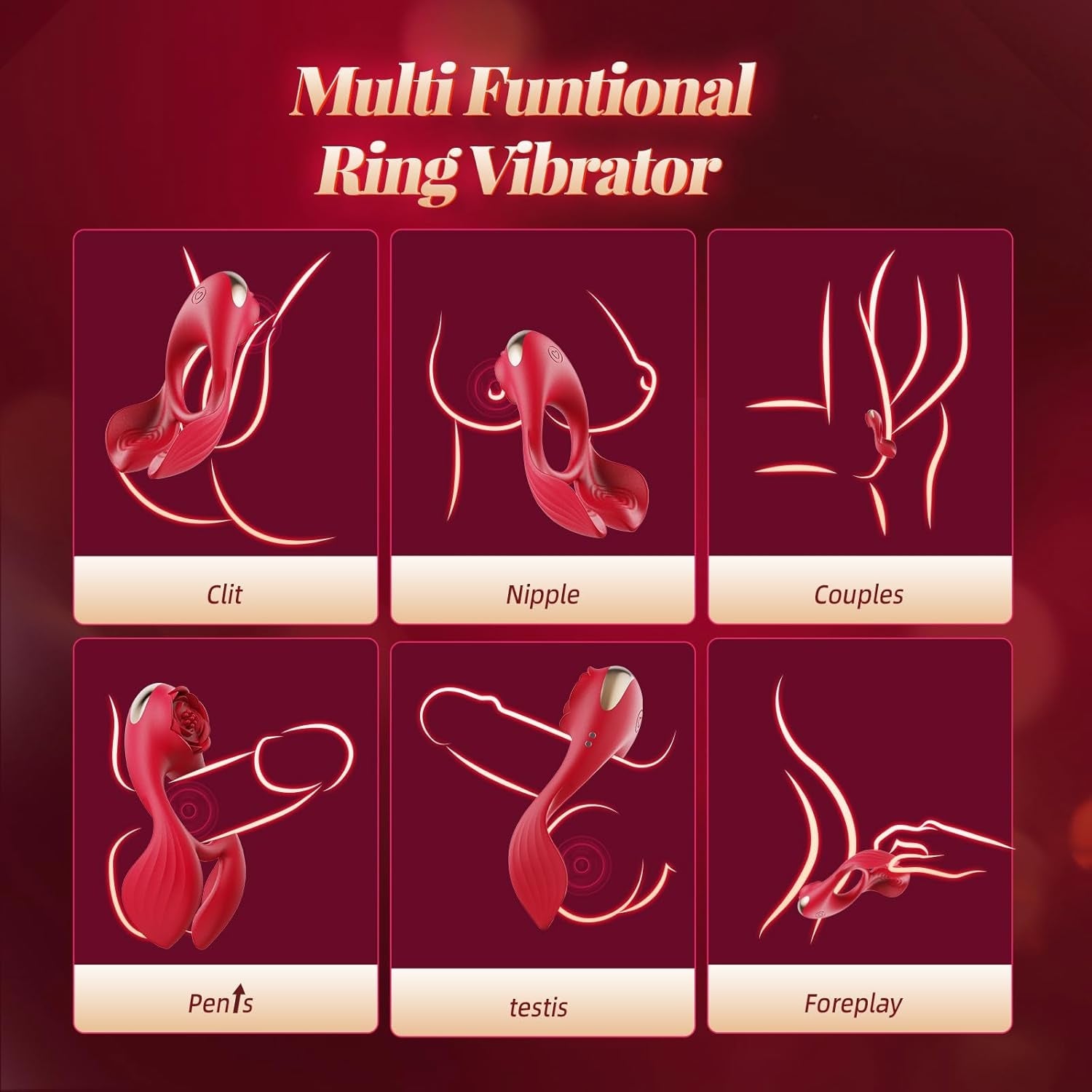 RoseTriad 3 Motor Cock Ring Clit Stimulator 7 Modes Silicone