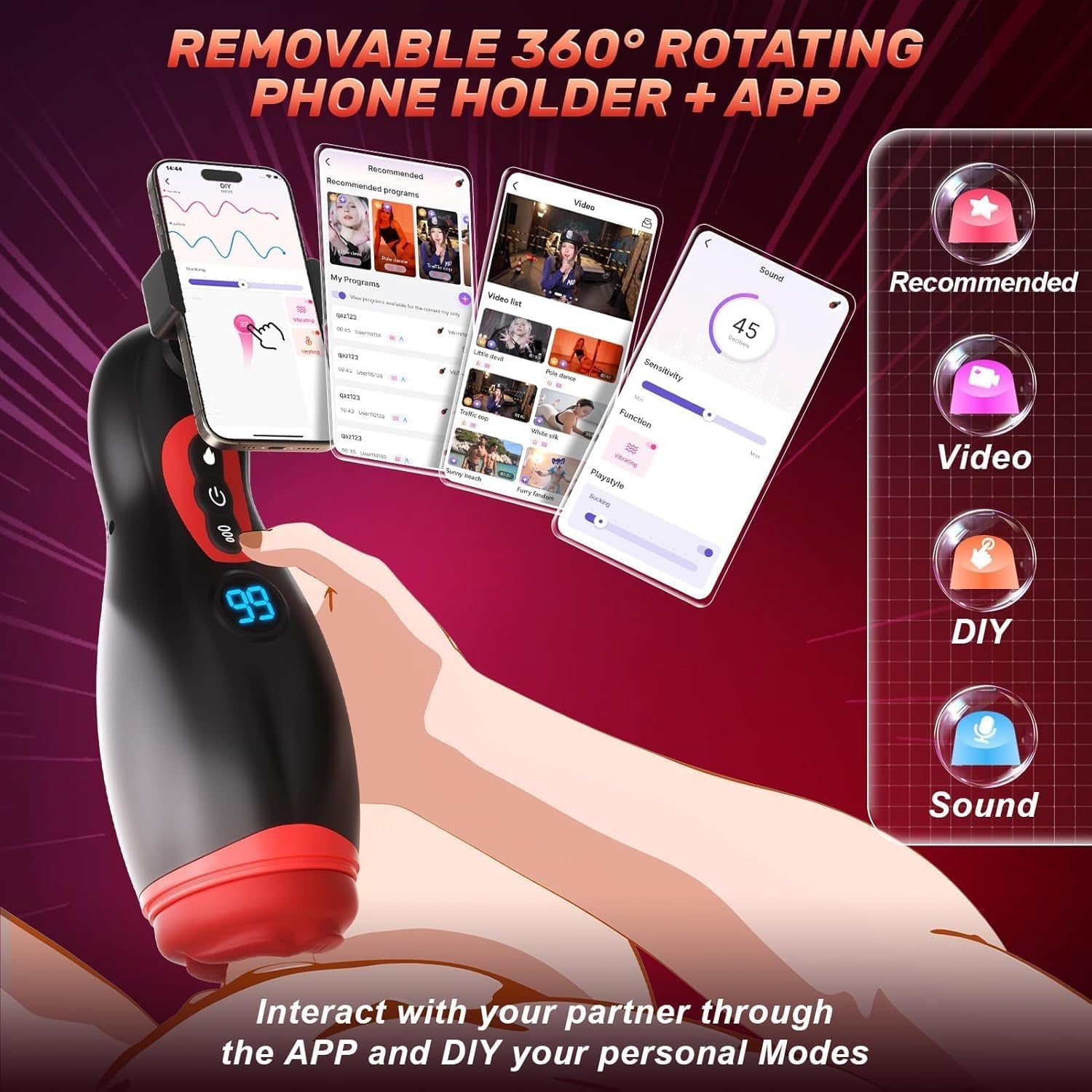 DockSync APP Male Suction Masturbator with Heating & Phone Holder