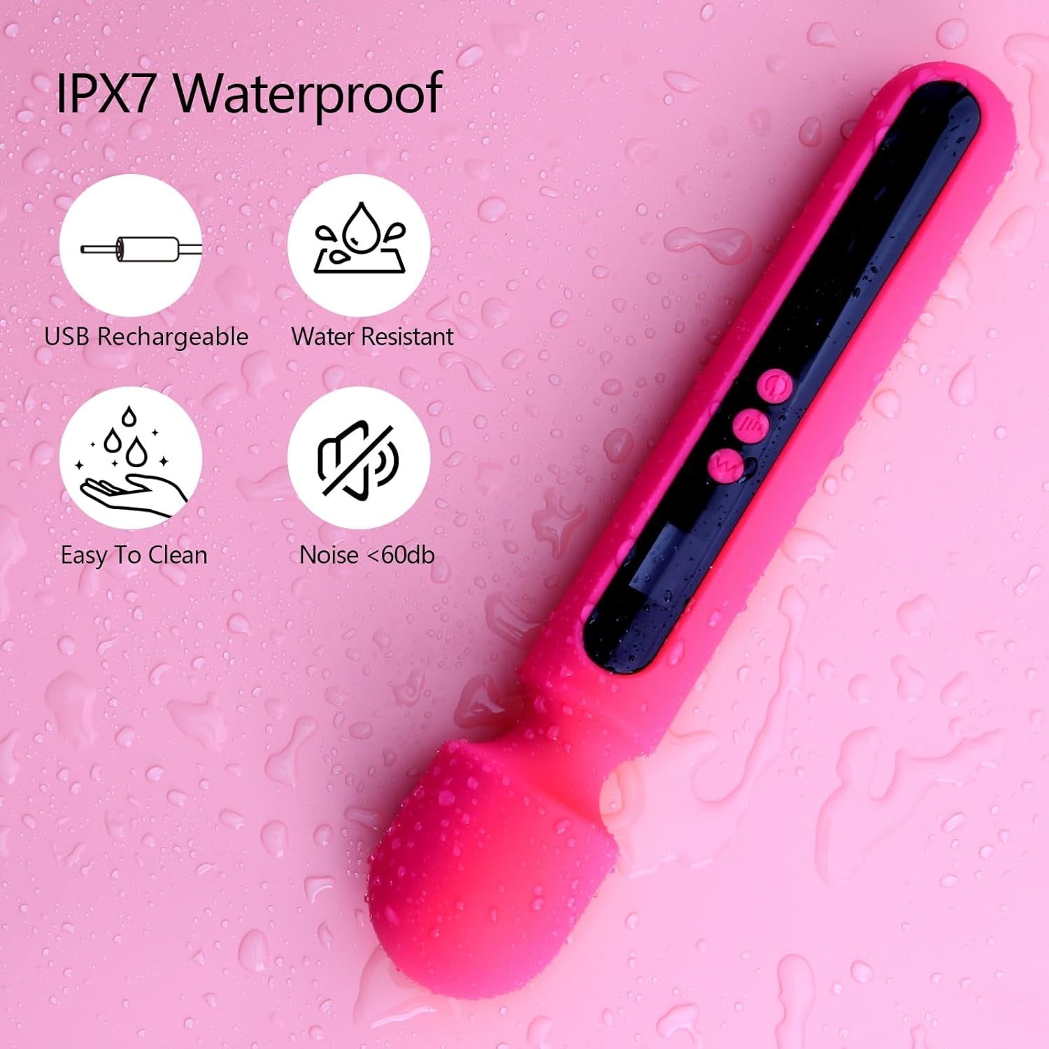 RoseCommand 12" Wand Vibrator LCD Display 10 Modes Waterproof