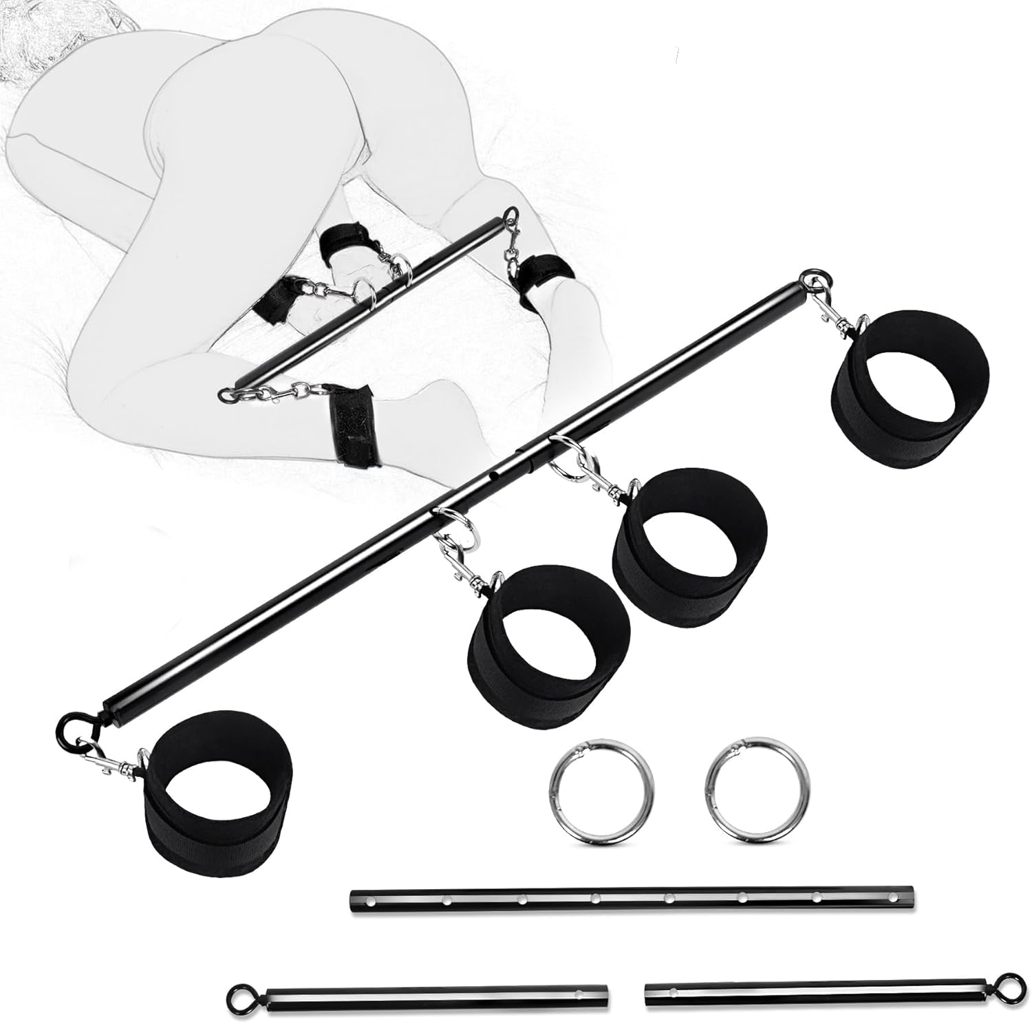 VelvetSpread Adjustable BDSM Spreader Bar with Cuffs