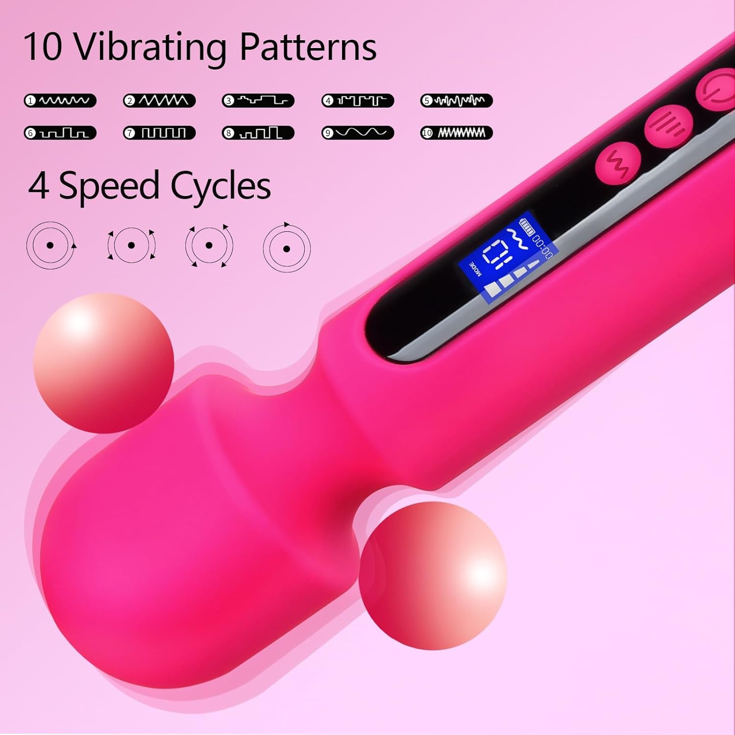 RoseCommand 12" Wand Vibrator LCD Display 10 Modes Waterproof