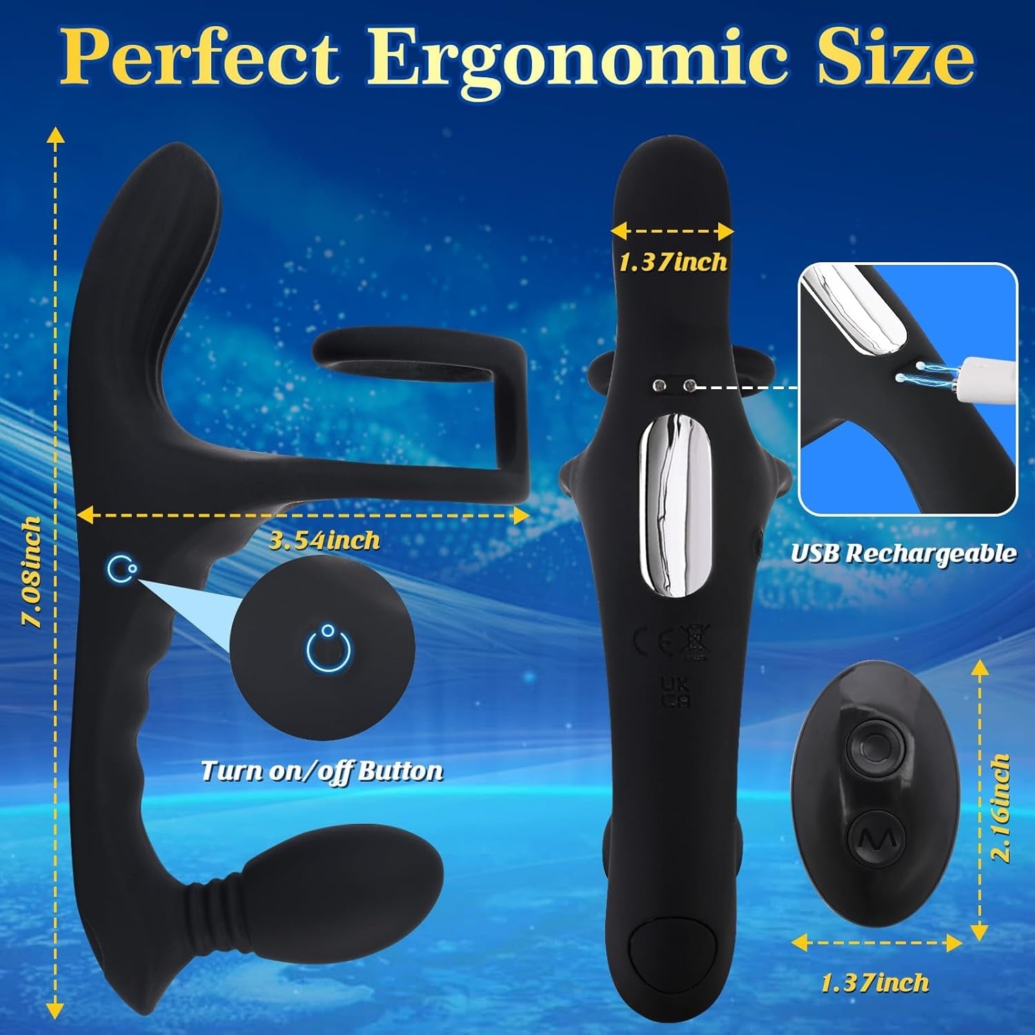 PulseCoreX Prostate Massager Cock Ring 7 Modes Remote Waterproof