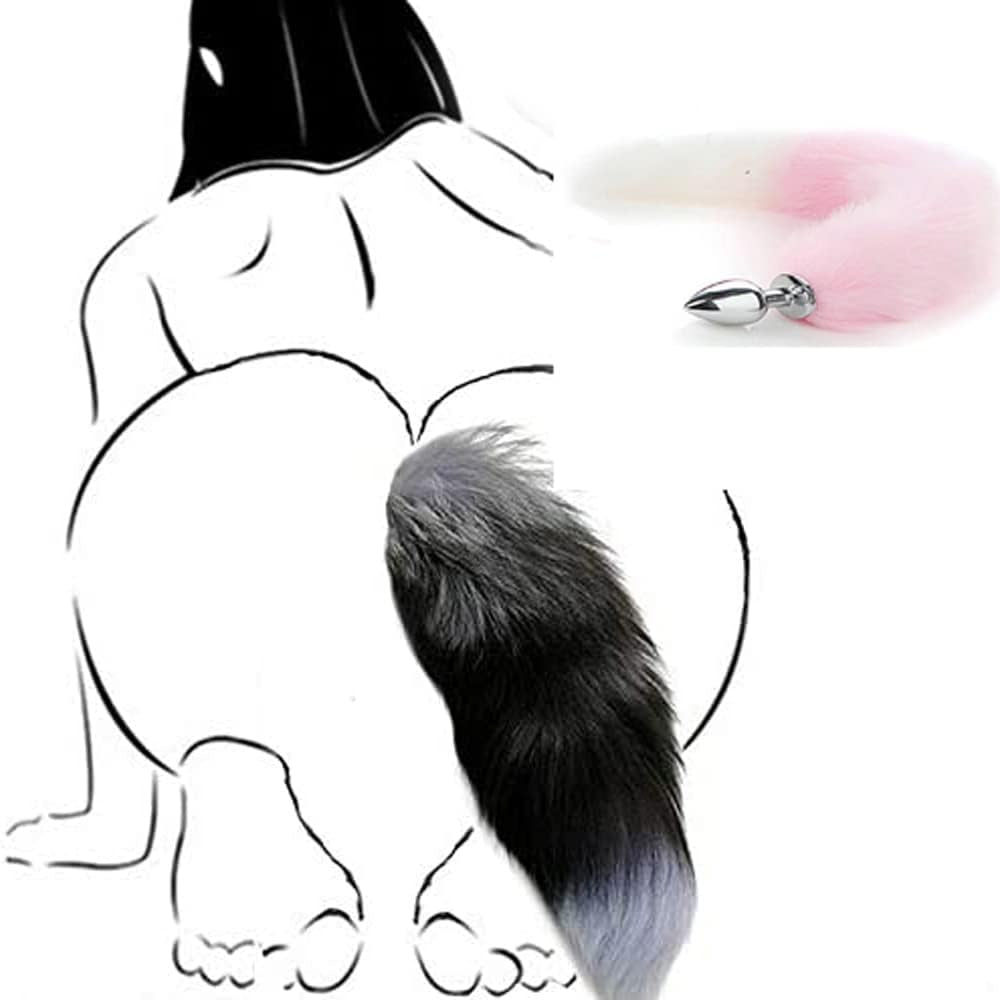 BlushFur Pink White Fox Tail Steel Butt Plug 18"