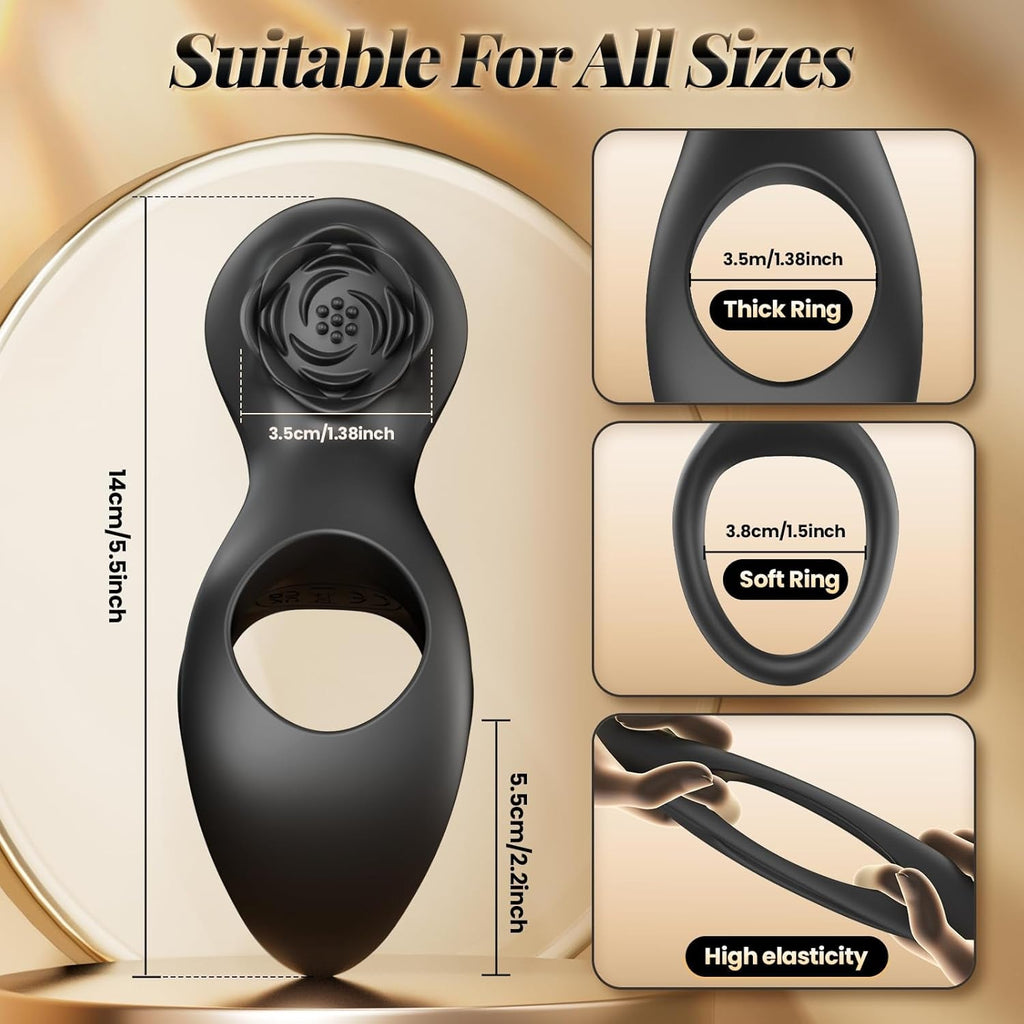 NoirBloom Rose Cock Ring Clit Stimulator Remote 7 Modes