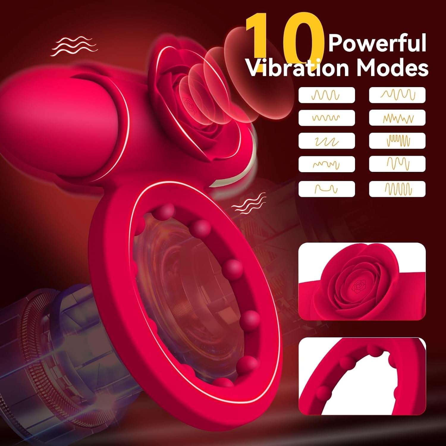 CrimsonPetal Red Cock Ring Bullet Vibrator Clit Stimulator