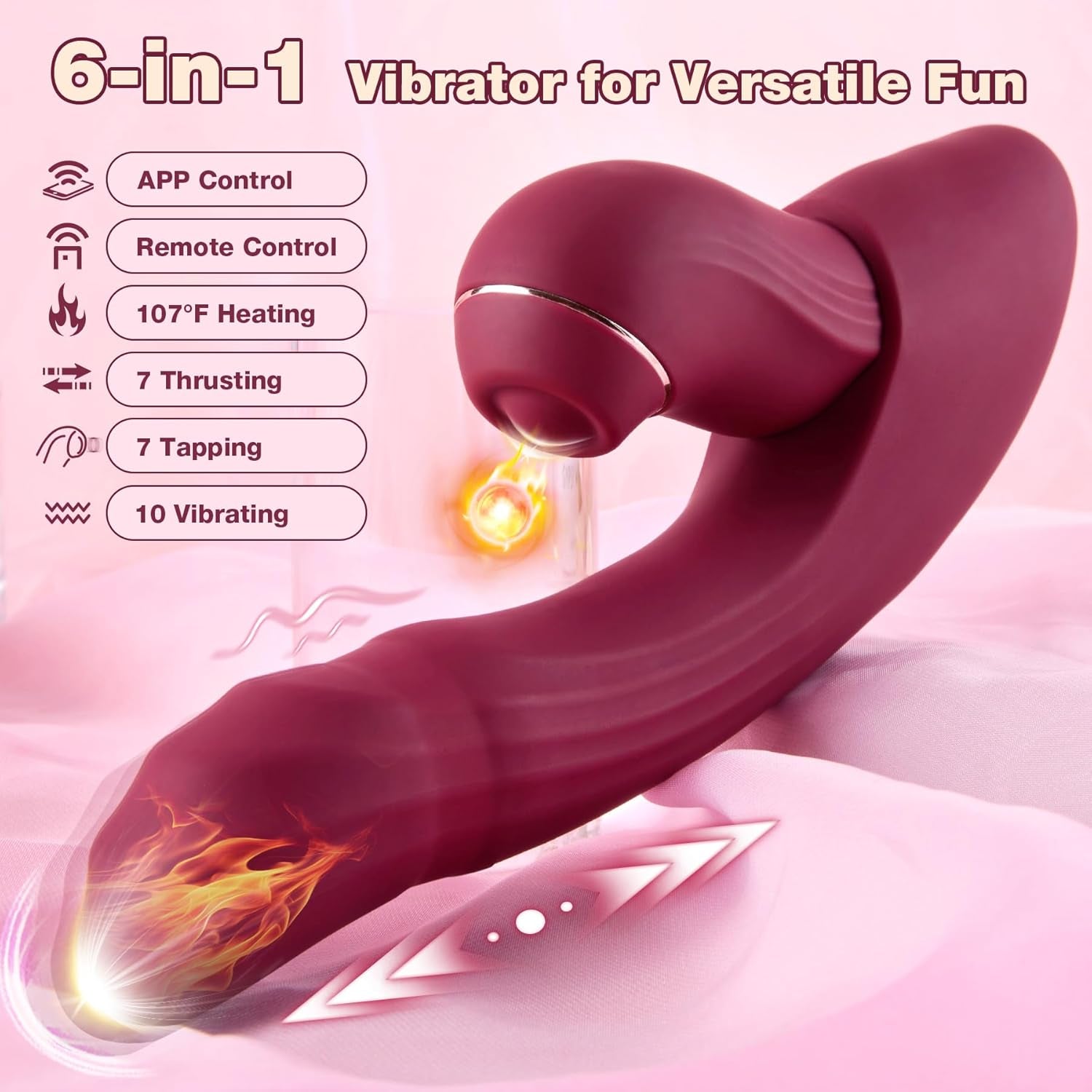 CommandHeat 6-in-1 App-controlled Vibrator Set with Thrusting & Tapping
