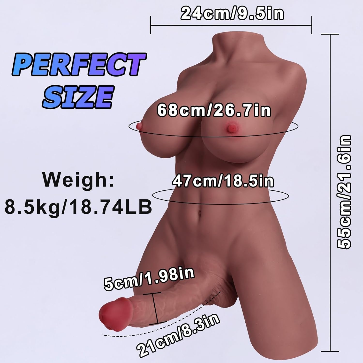 NoirviaX 18.7lb Transgender Sex Doll Torso w/ Dildo TPE Brown
